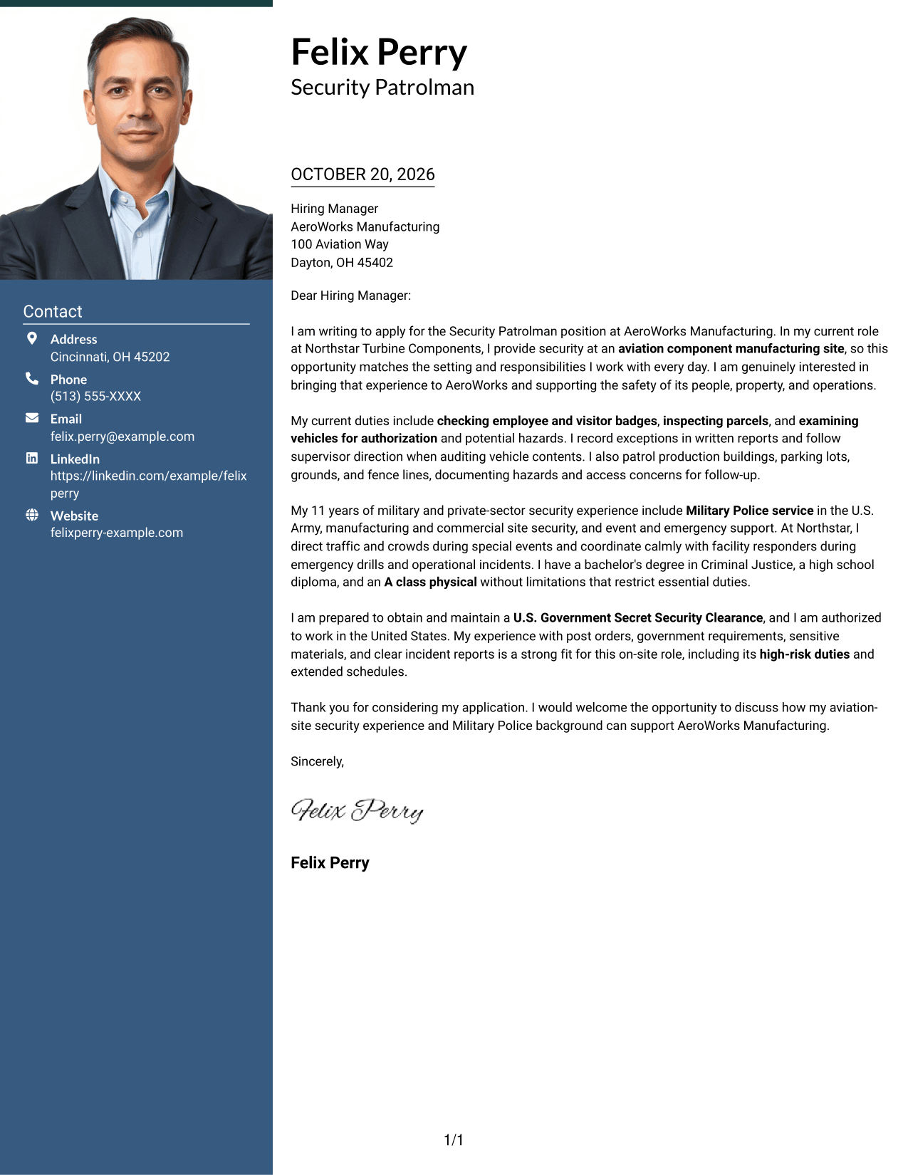 Cover letter example — page 1