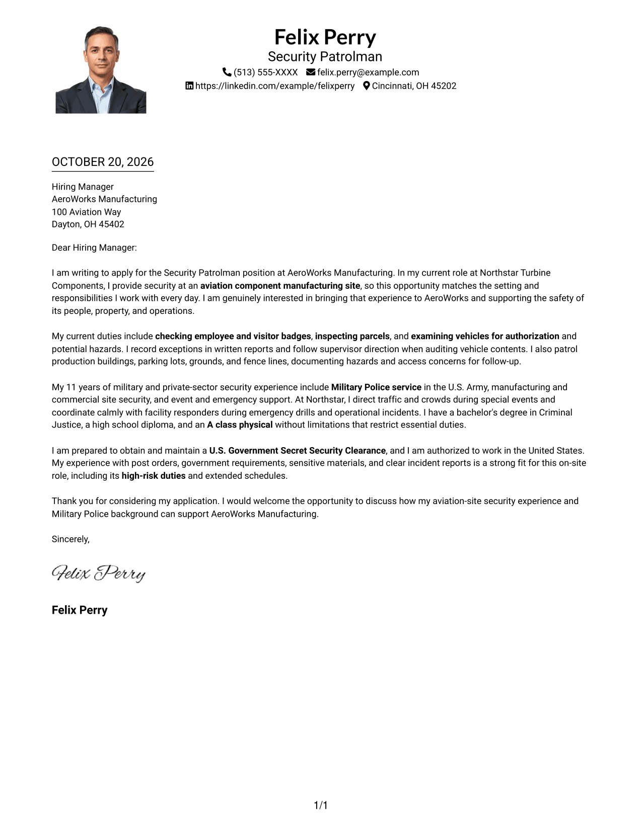 Cover letter example — page 1