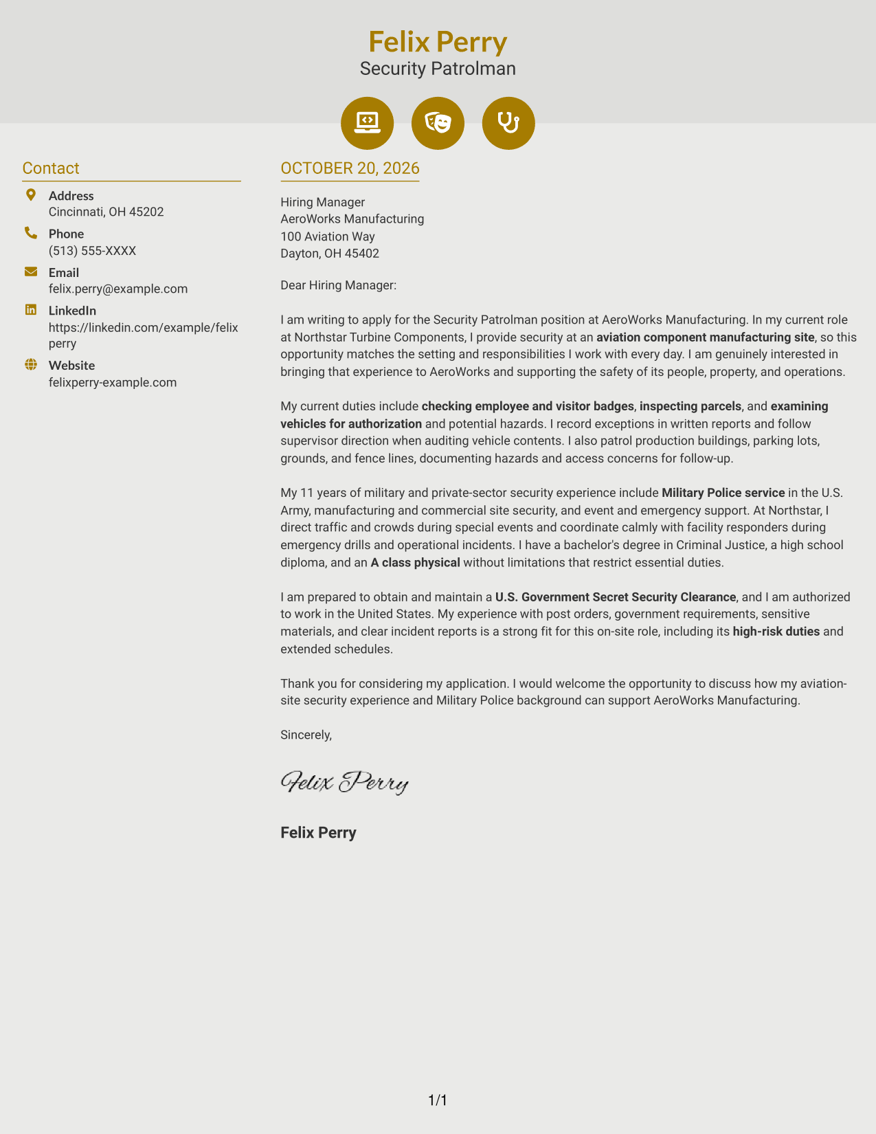 Cover letter example — page 1