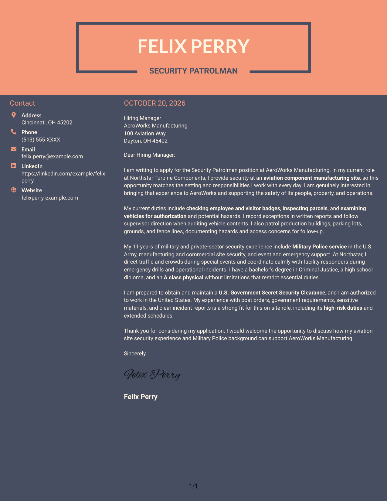 Cover letter example — page 1