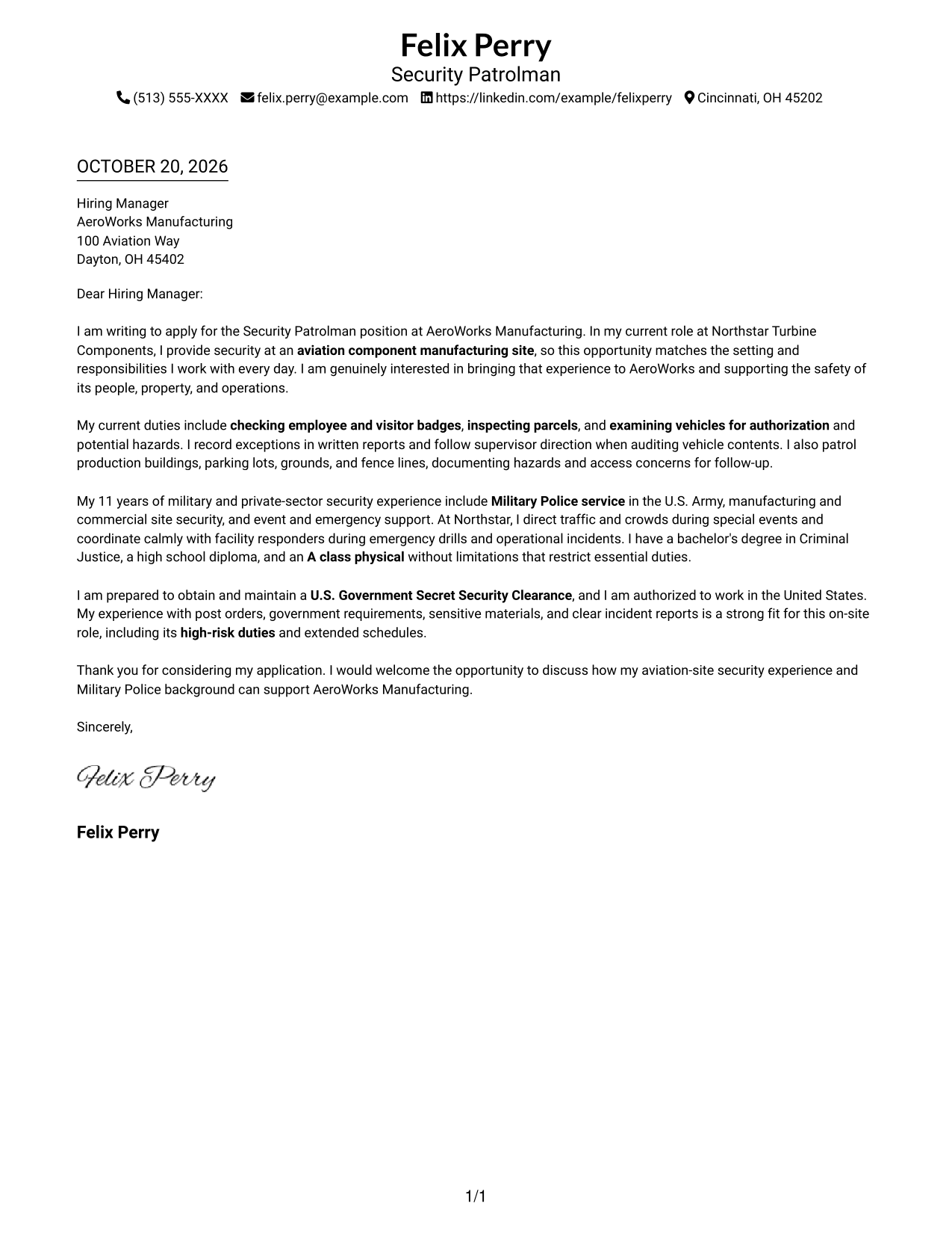 Cover letter example — page 1