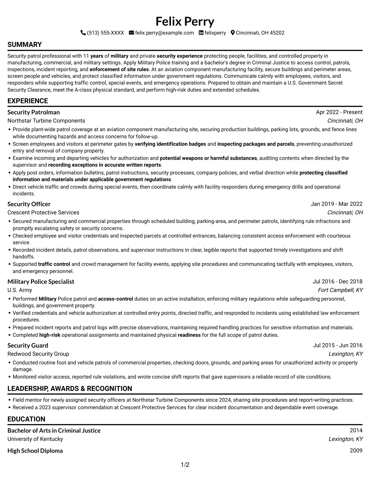 Resume example — page 1