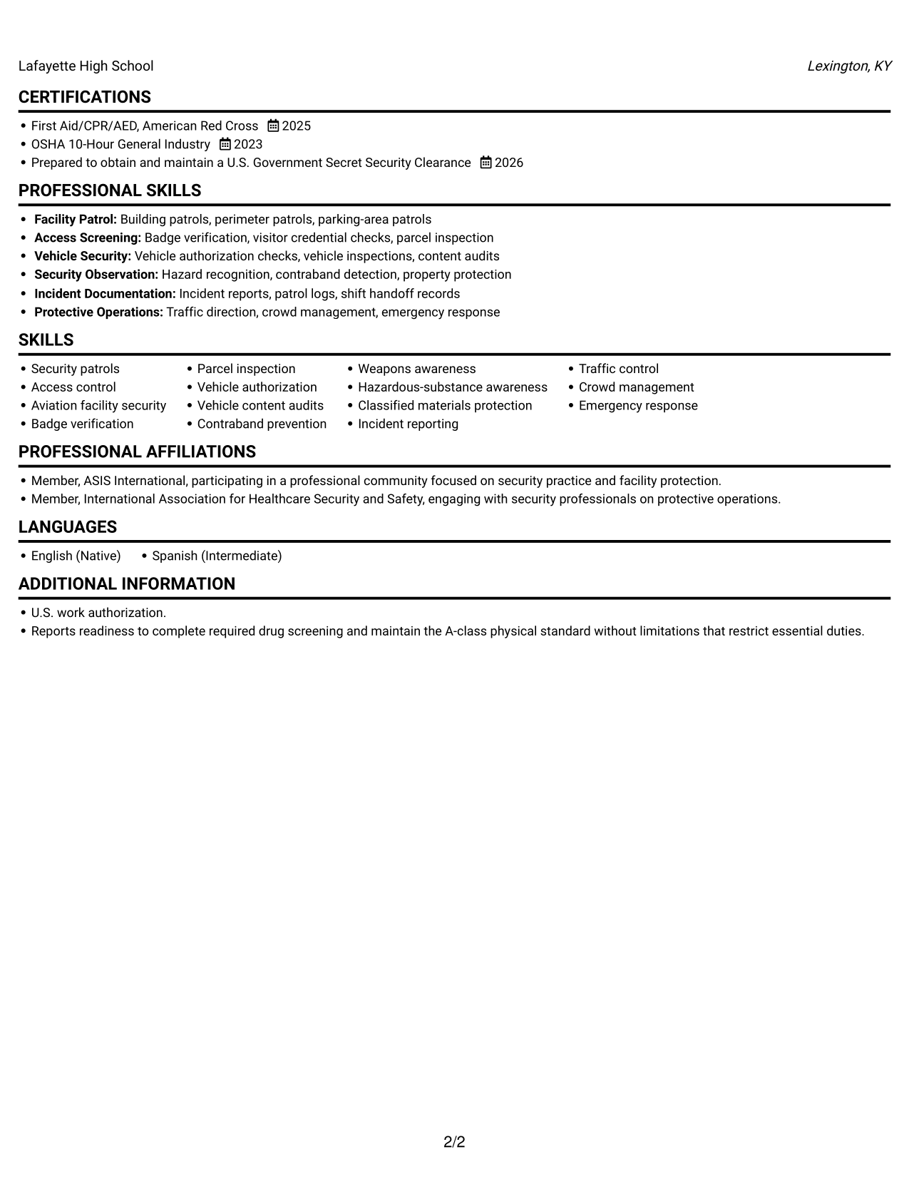 Resume example — page 2