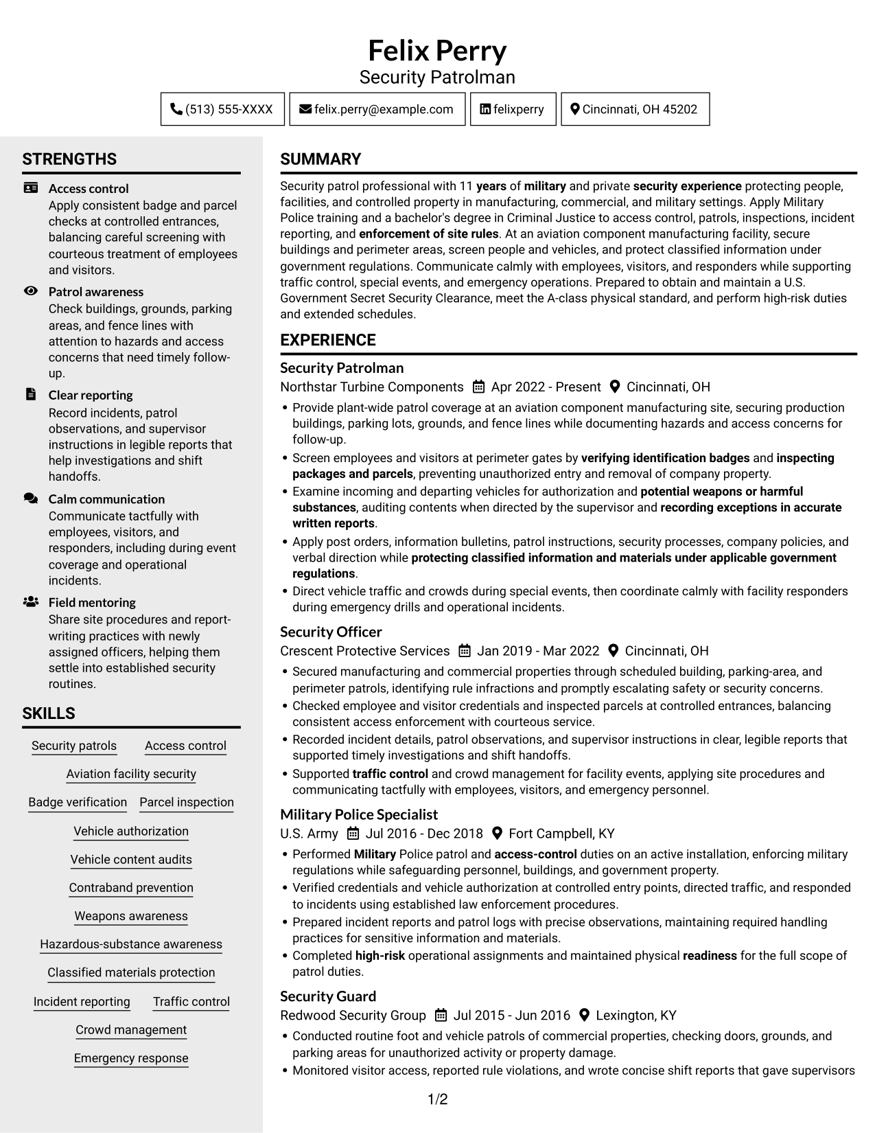 Resume example — page 1