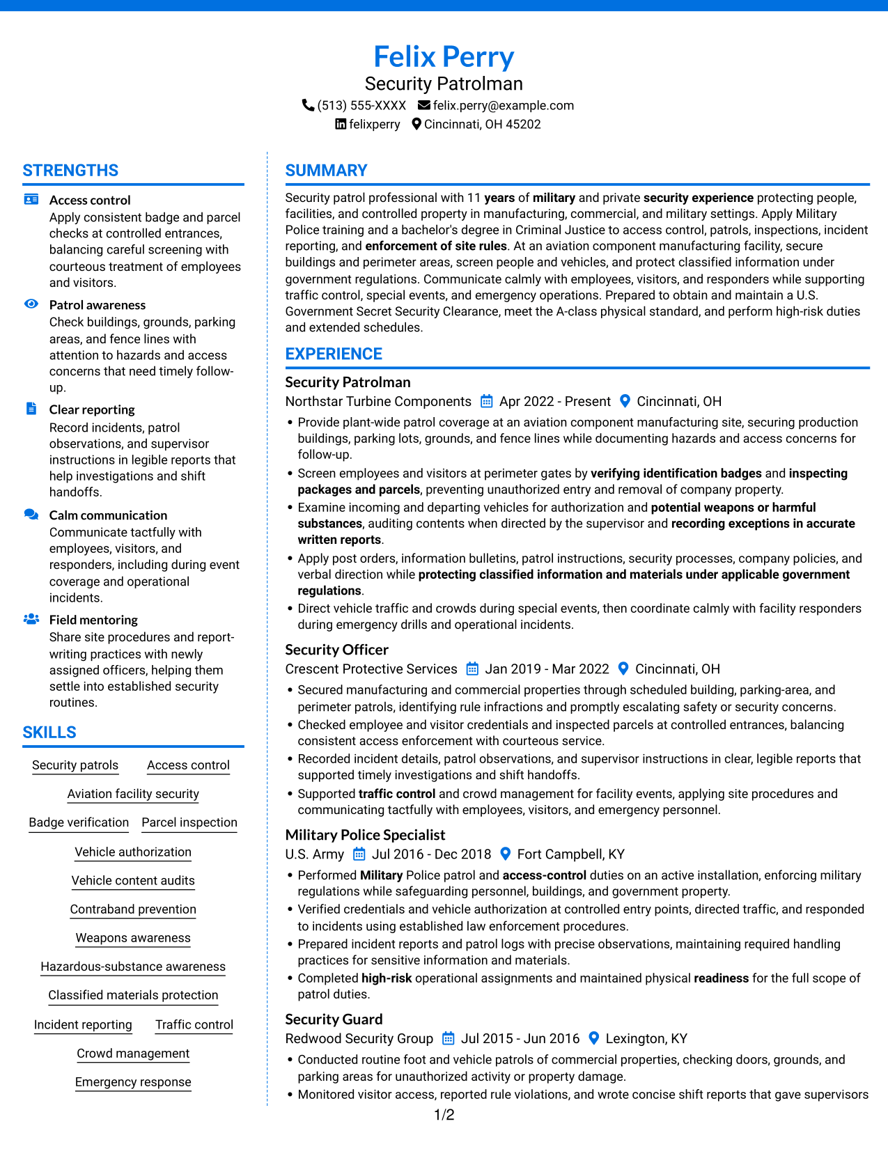 Resume example — page 1