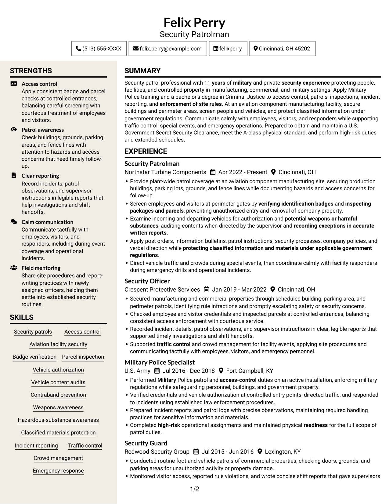 Resume example — page 1
