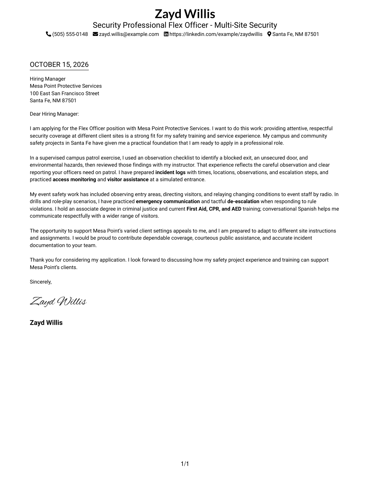 Cover letter example — page 1