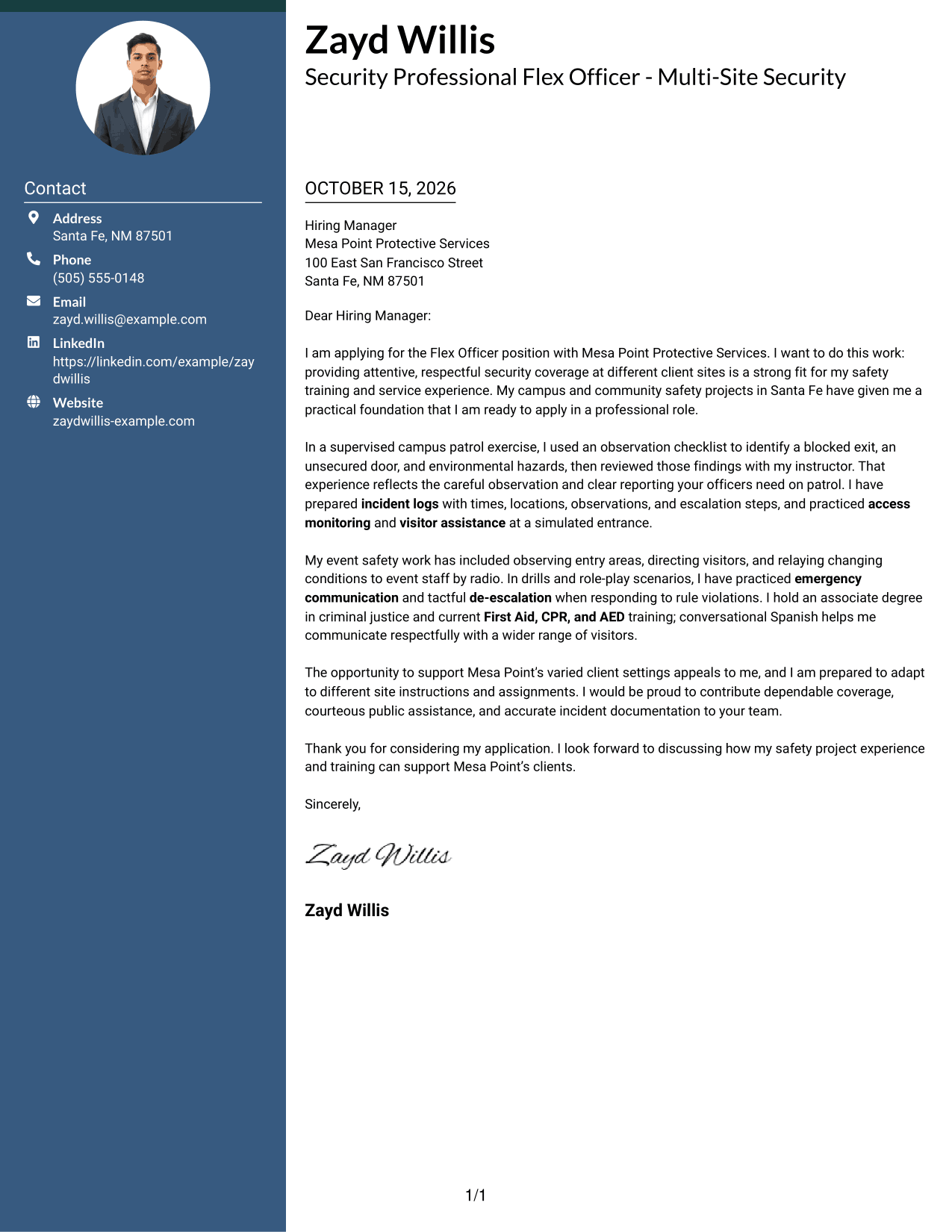 Cover letter example — page 1