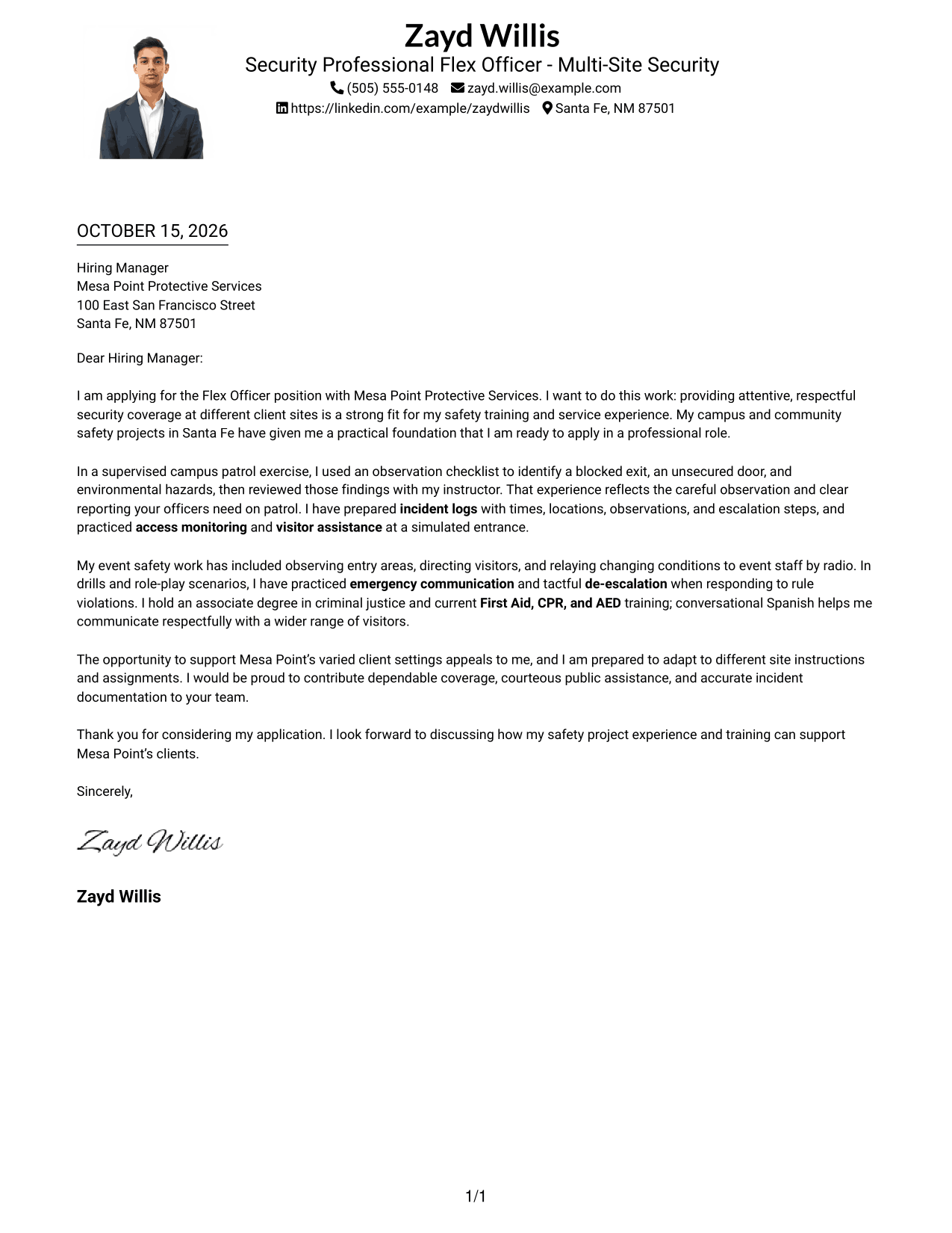 Cover letter example — page 1