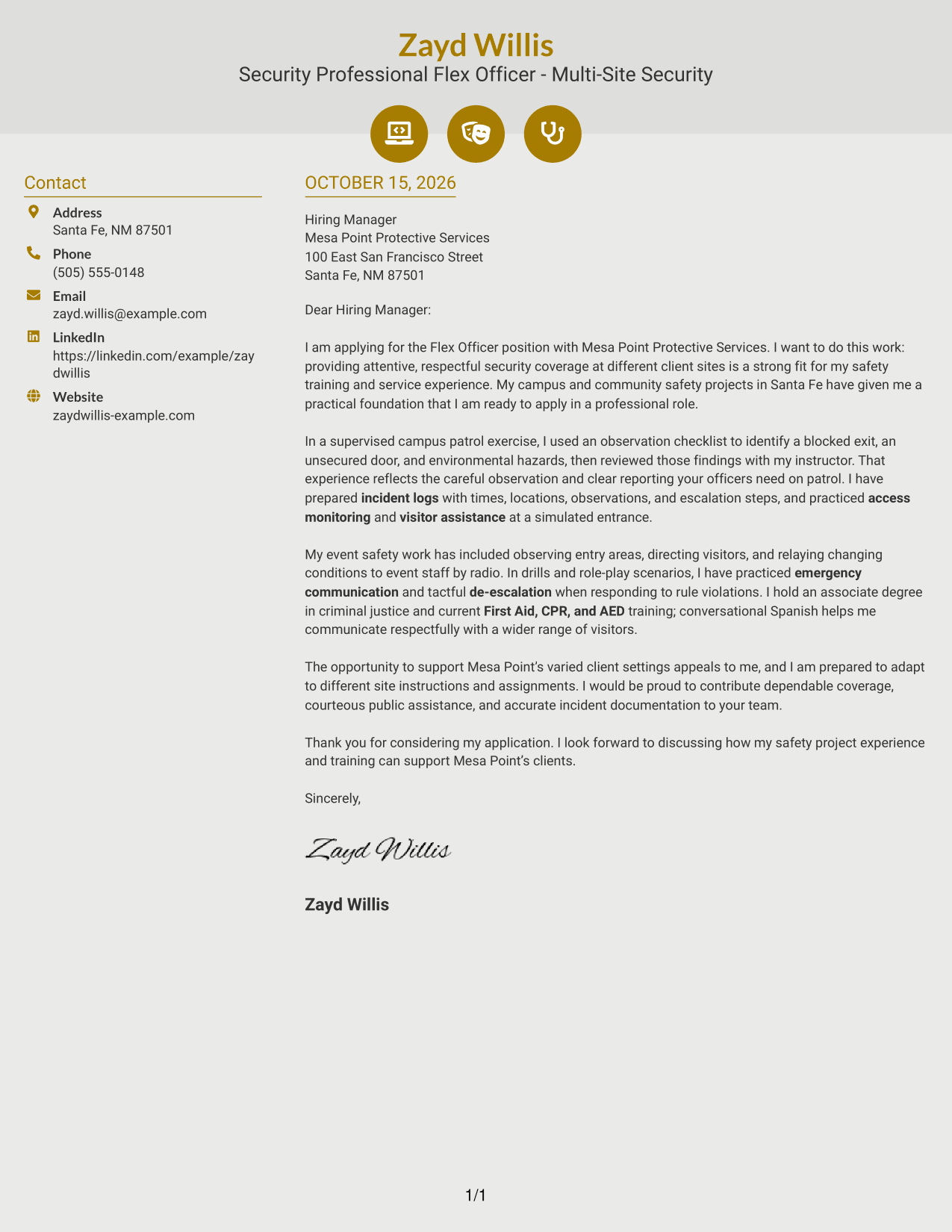 Cover letter example — page 1
