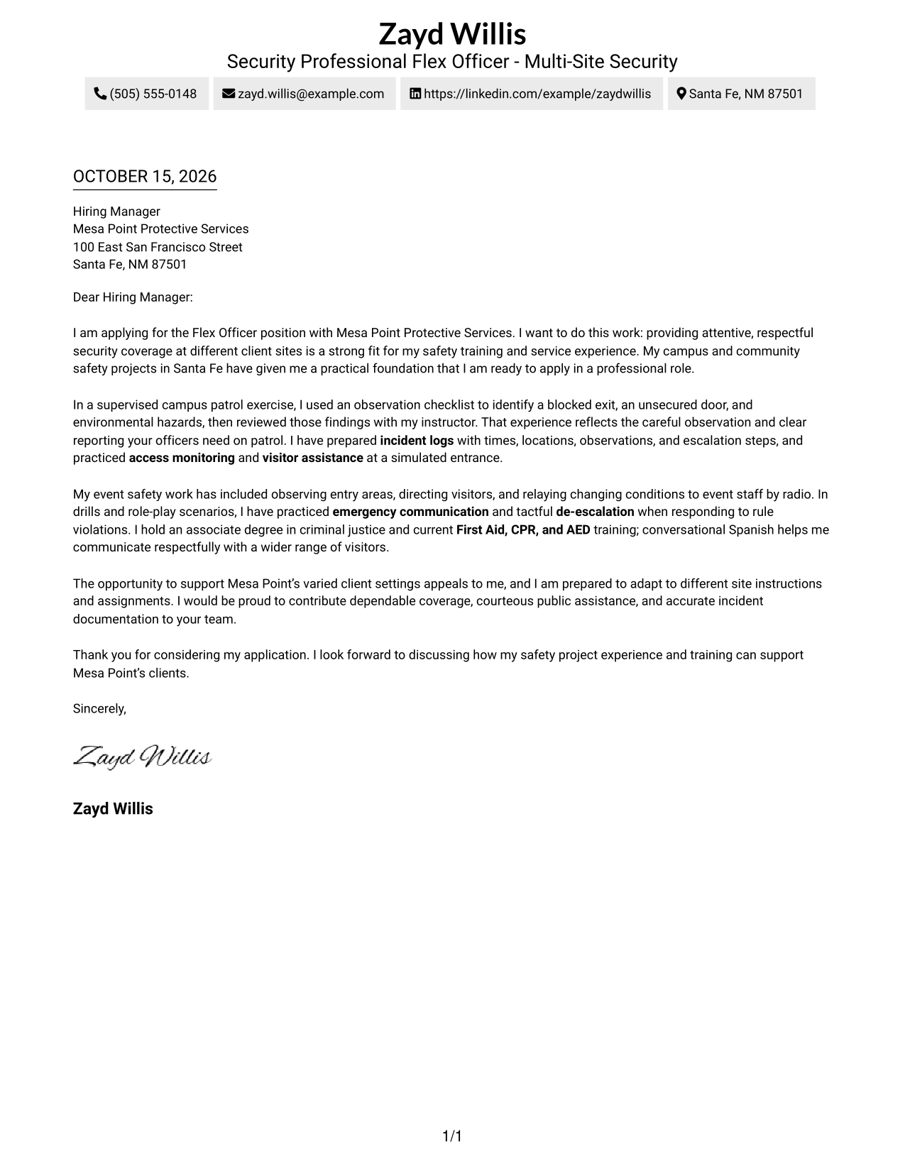 Cover letter example — page 1