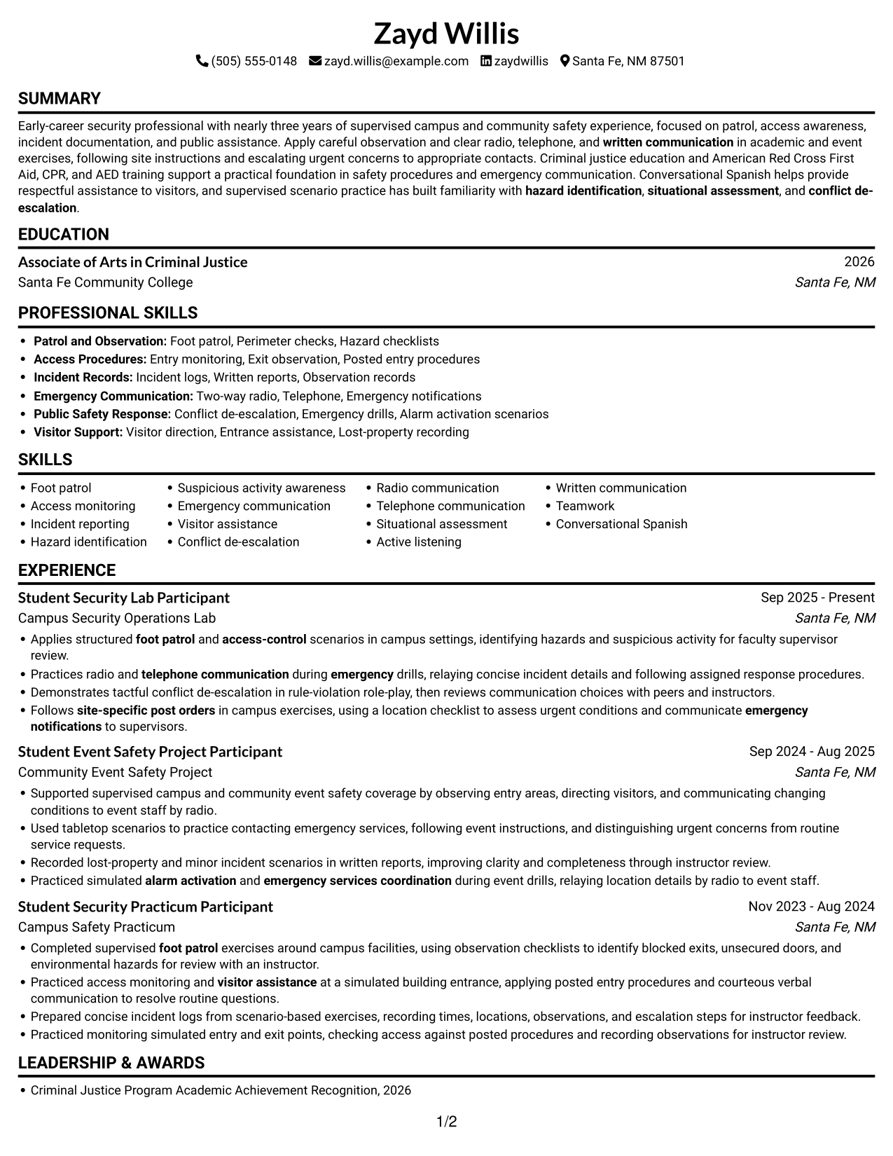 Resume example — page 1