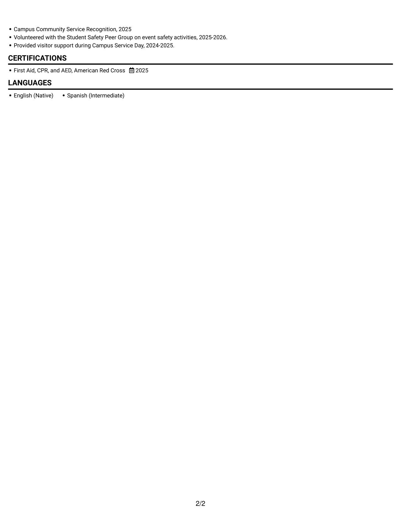 Resume example — page 2