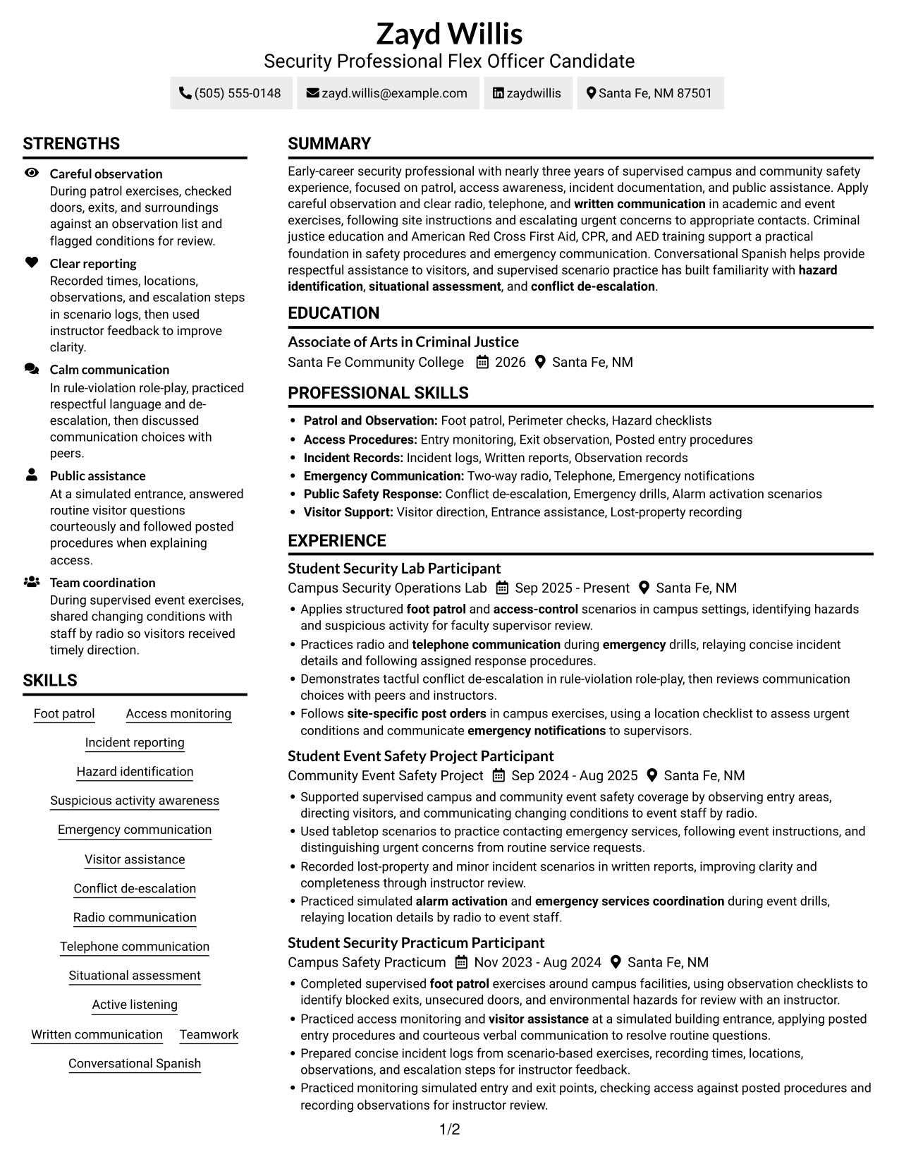 Resume example — page 1
