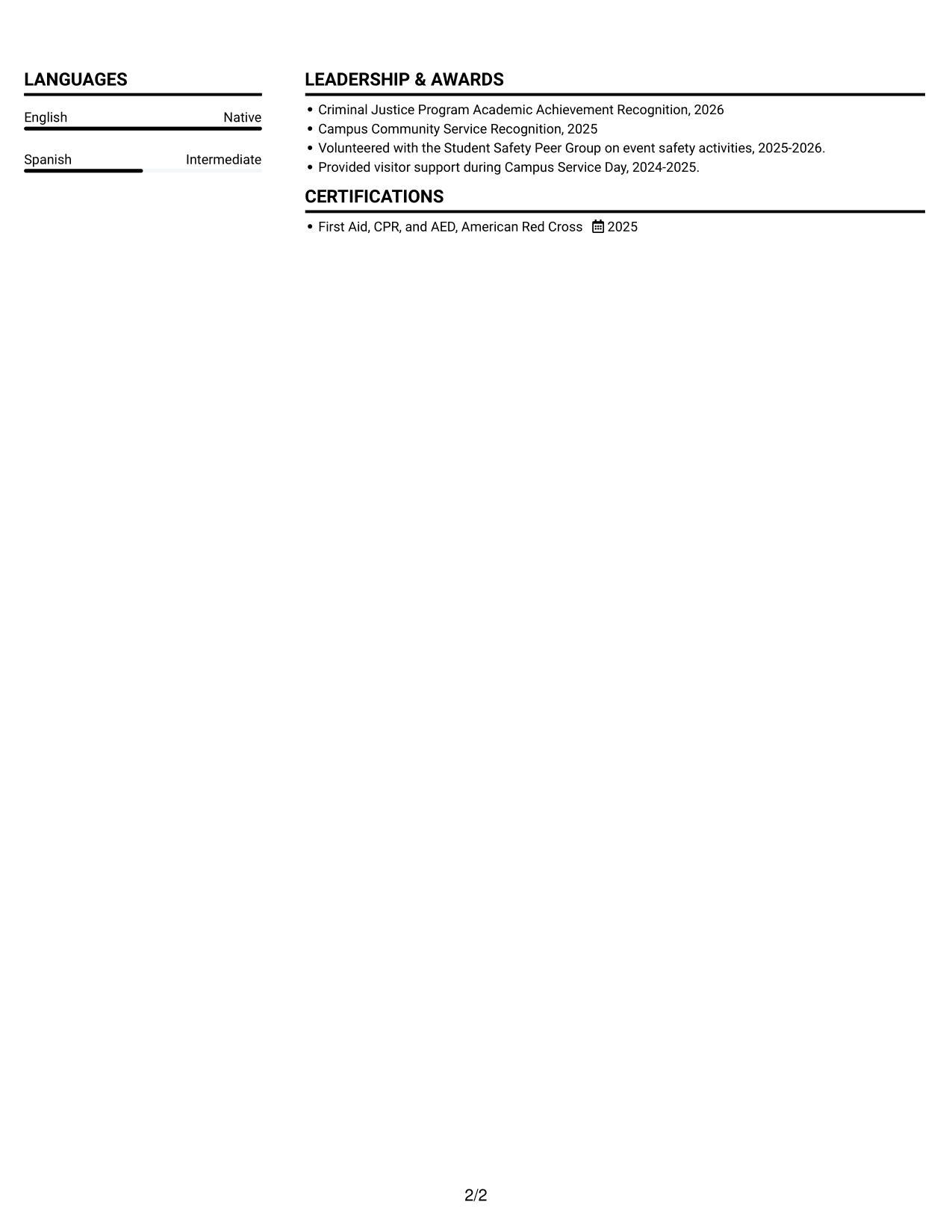 Resume example — page 2