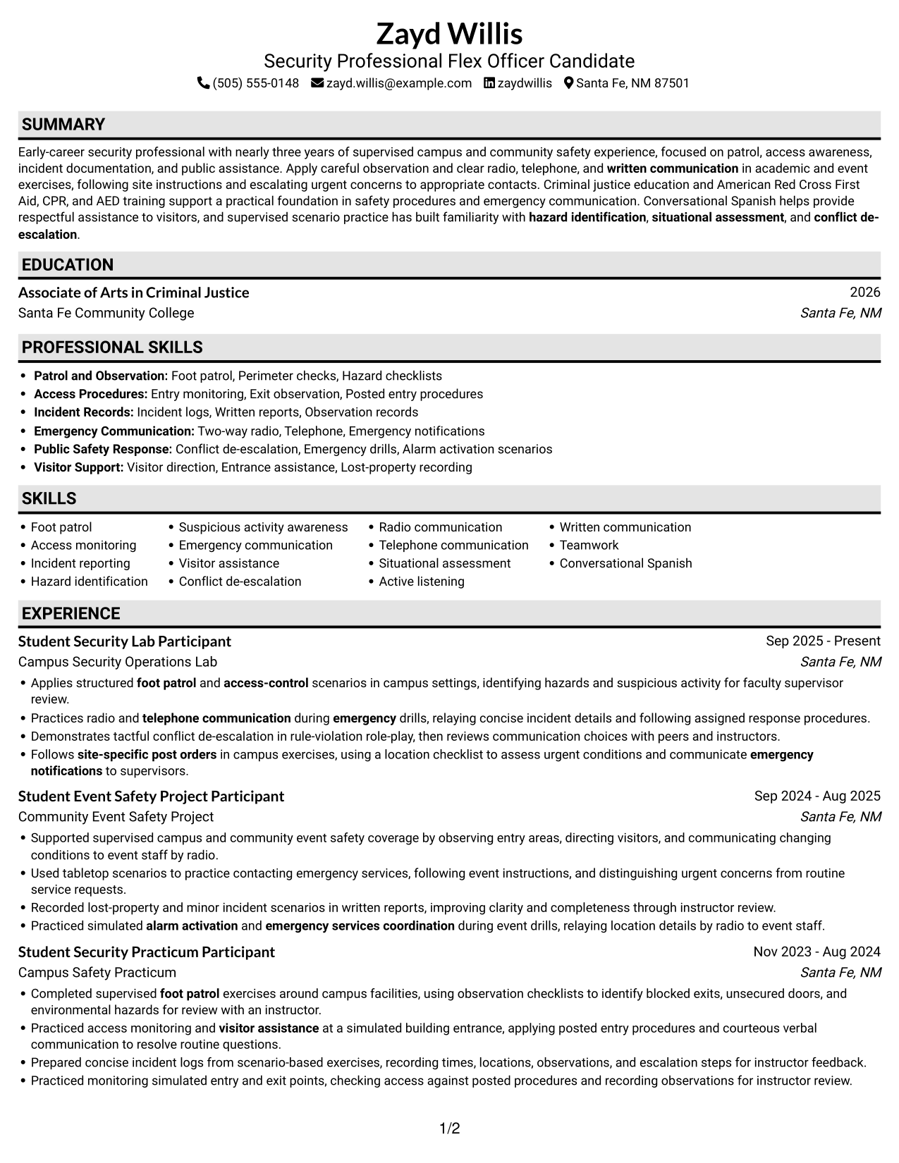 Resume example — page 1