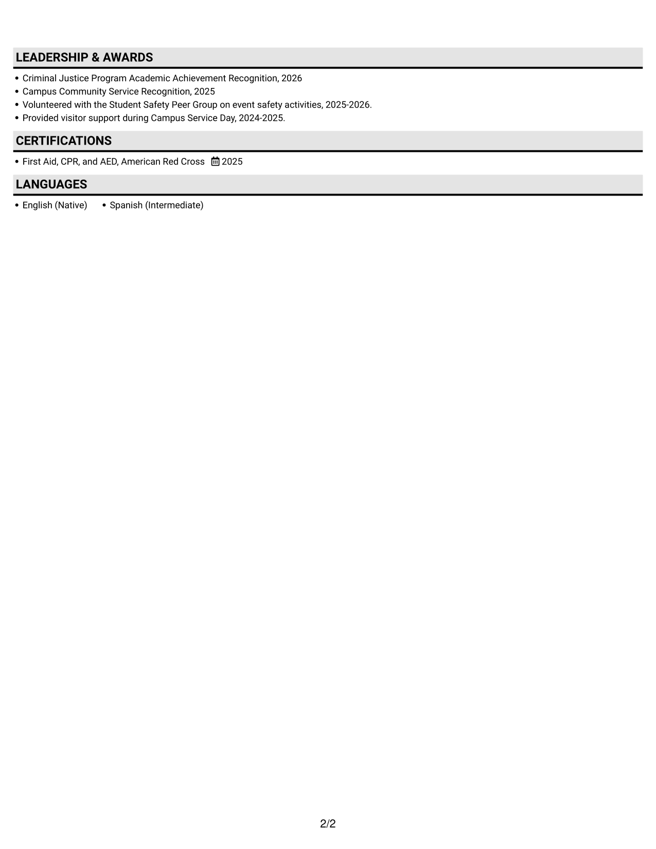 Resume example — page 2