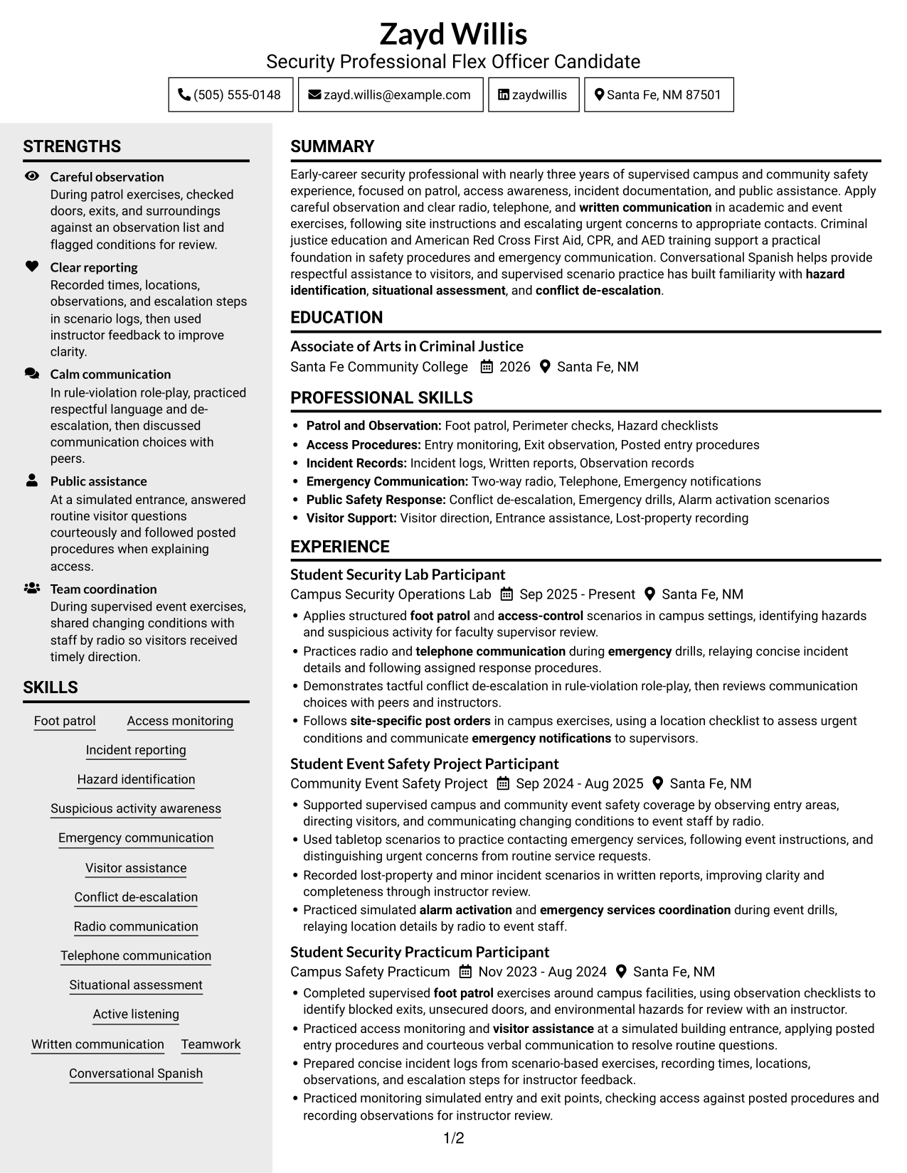 Resume example — page 1