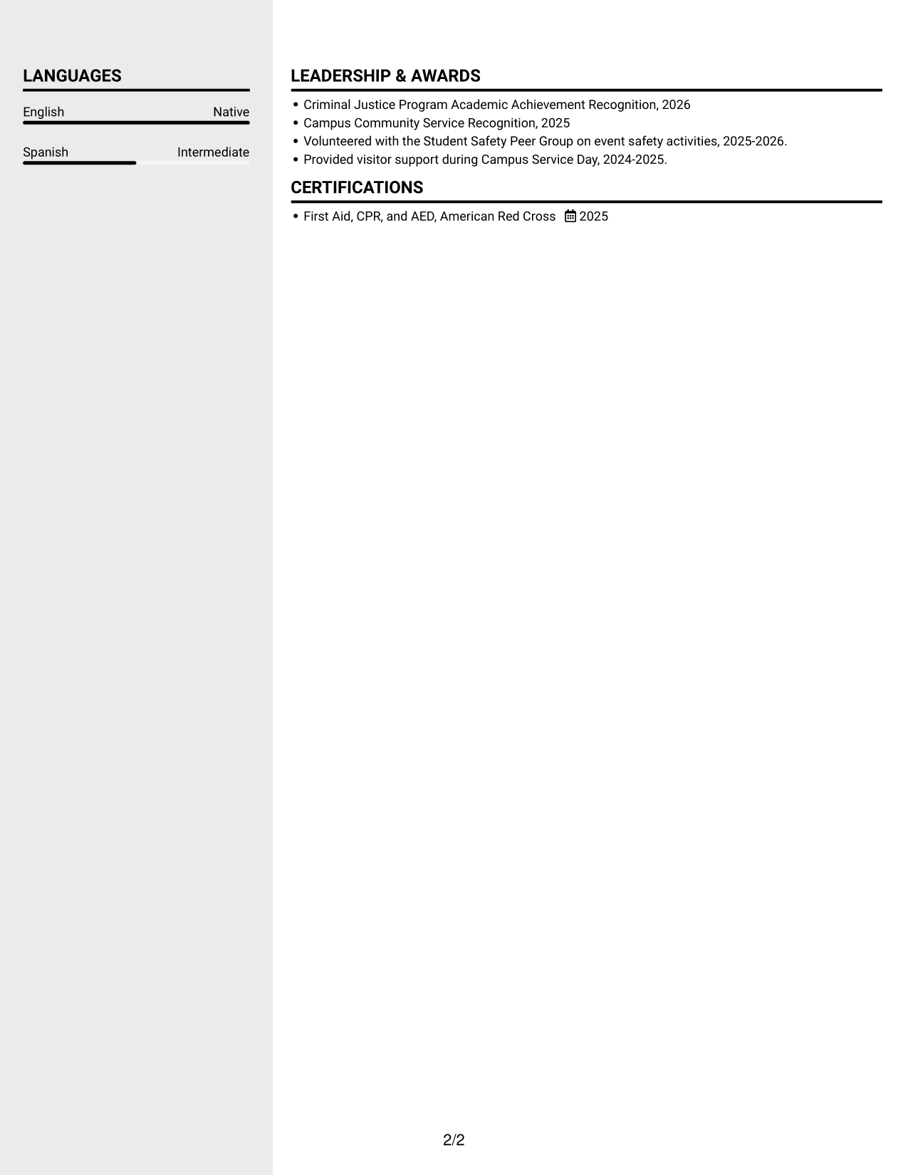 Resume example — page 2