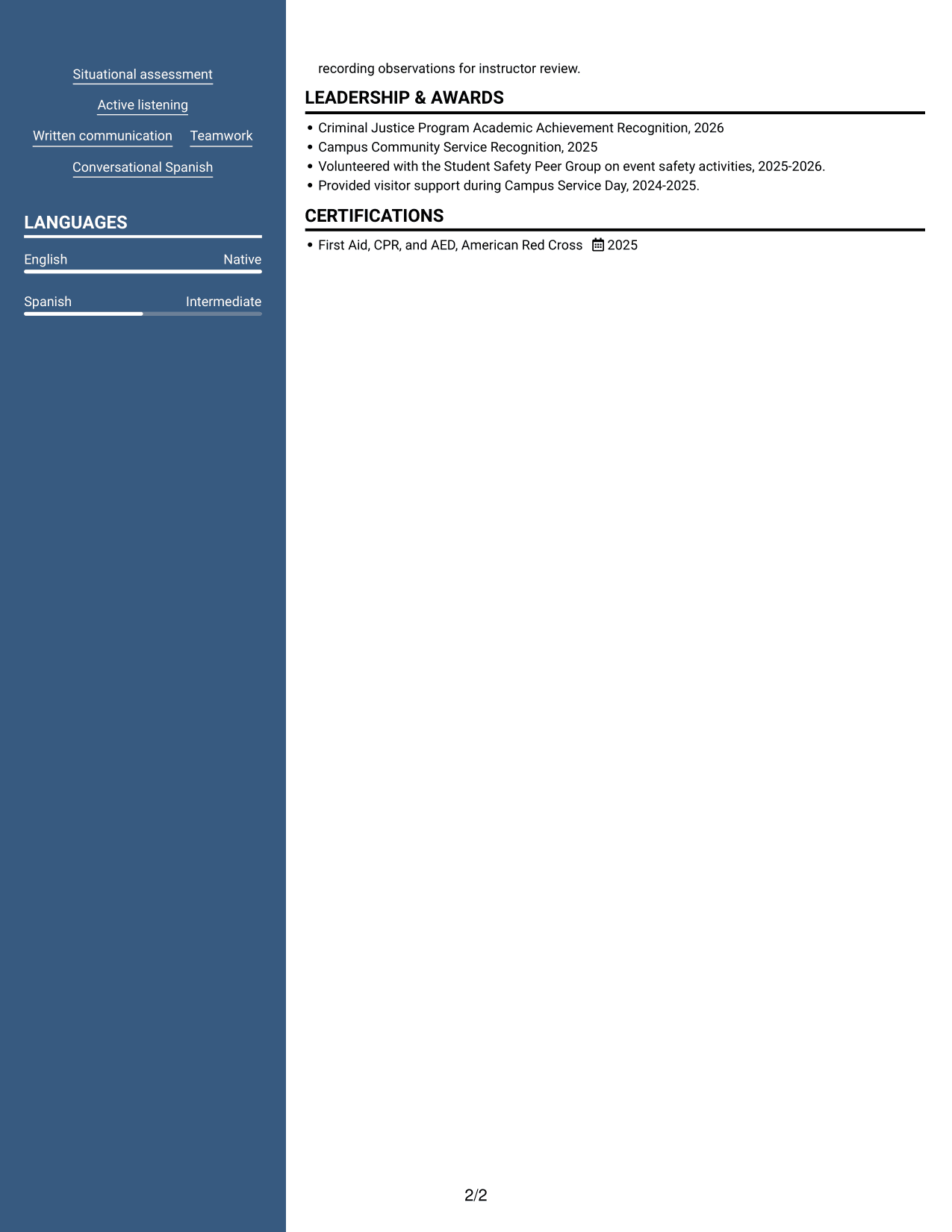 Resume example — page 2