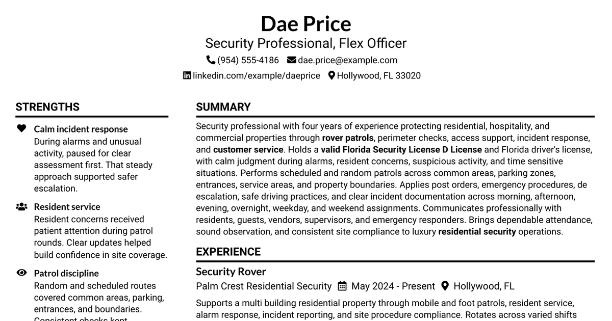 7 Security Professional Flex Officer Resume Templates with Example