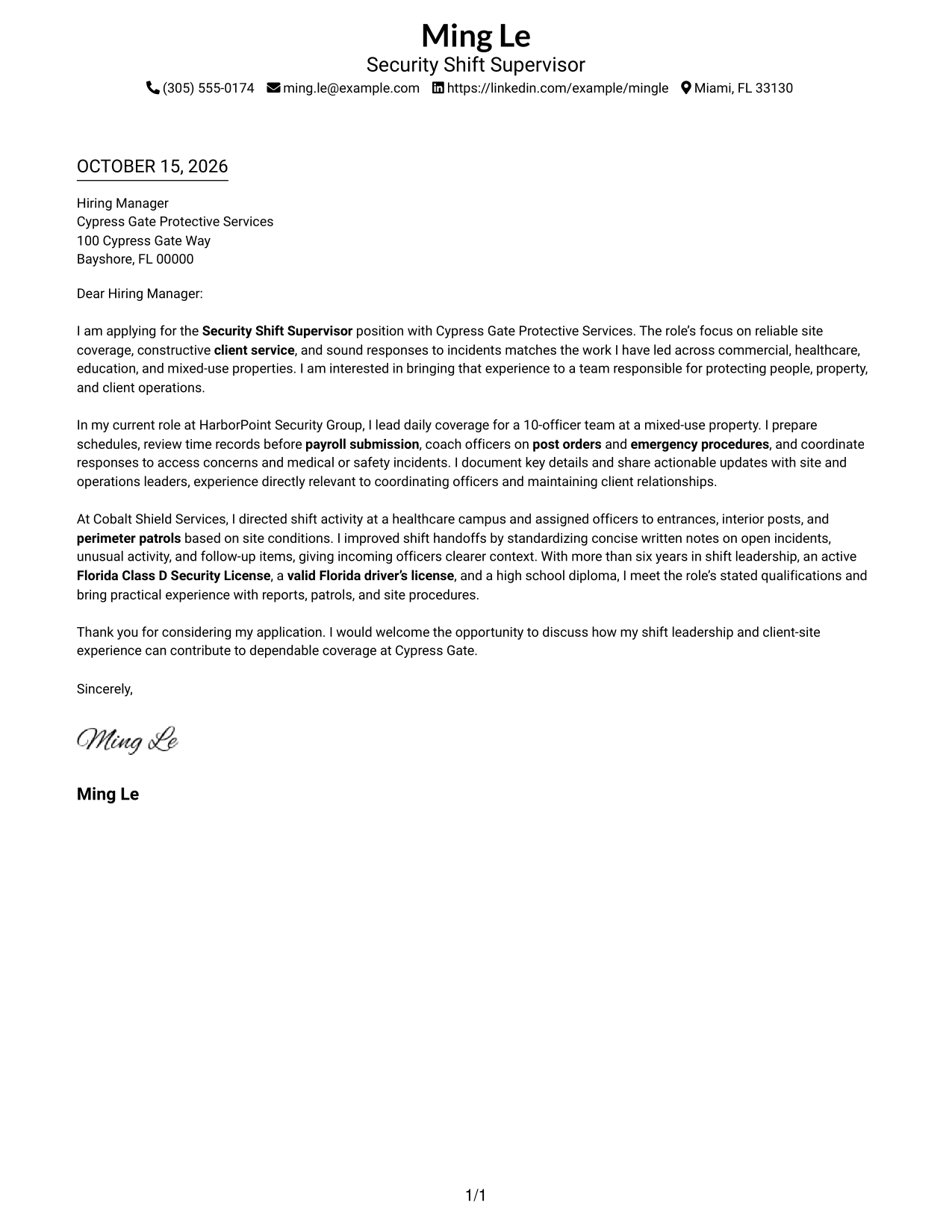 Cover letter example — page 1