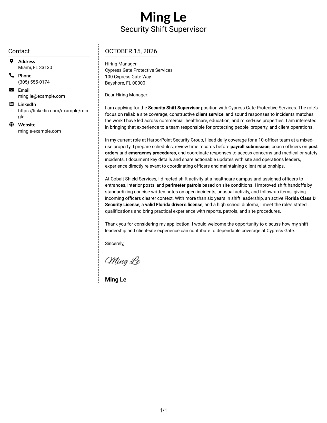 Cover letter example — page 1