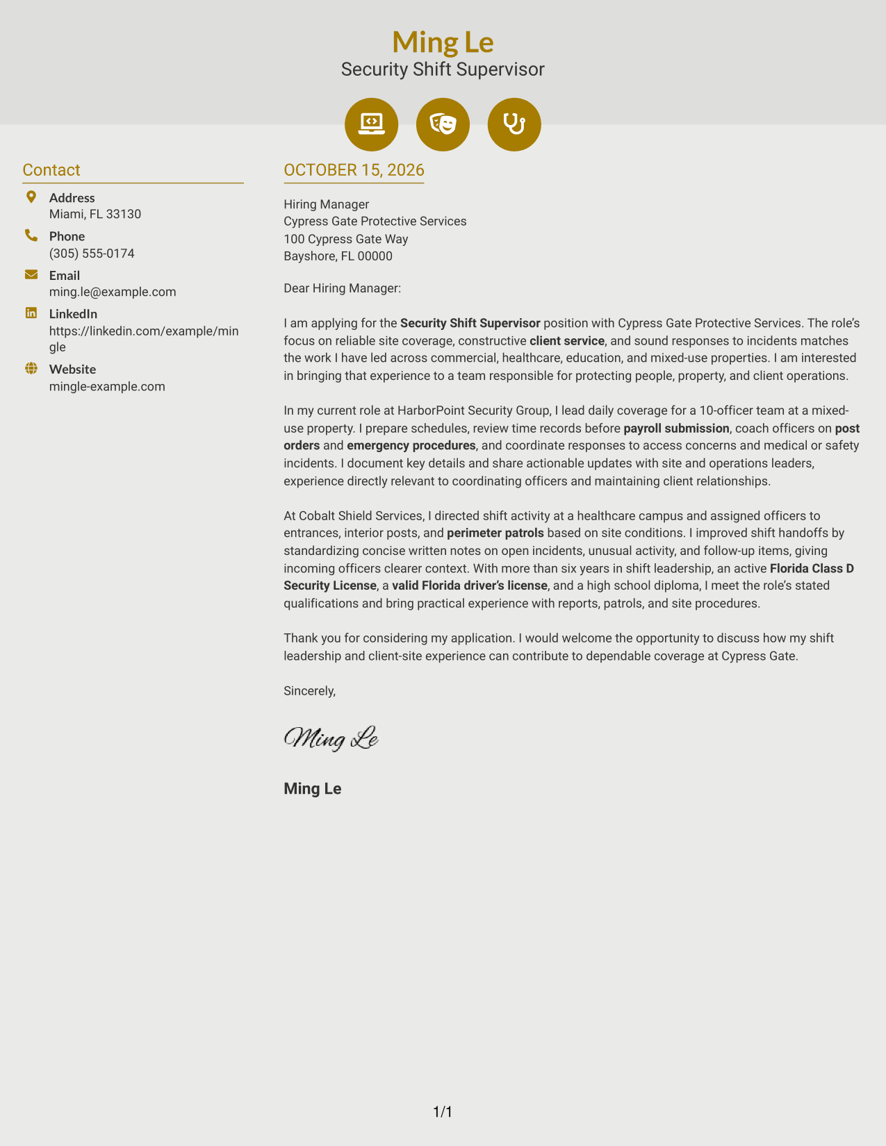 Cover letter example — page 1