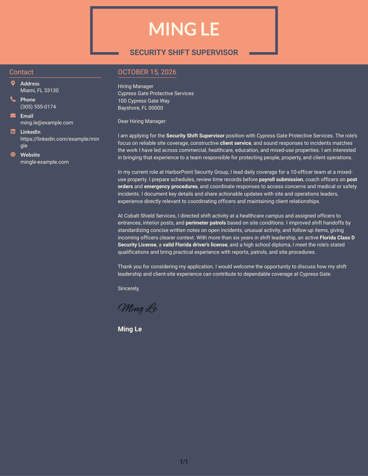 Cover letter example — page 1
