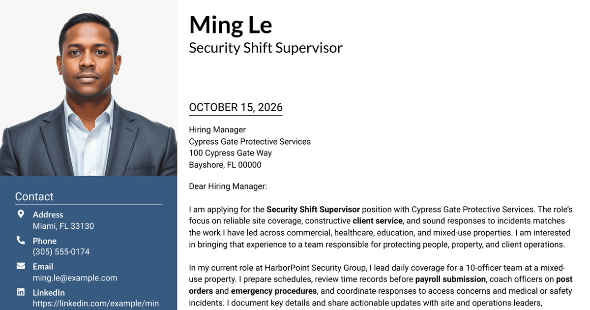 7 Security Shift Supervisor - Client Site Security Cover Letter Templates with Example