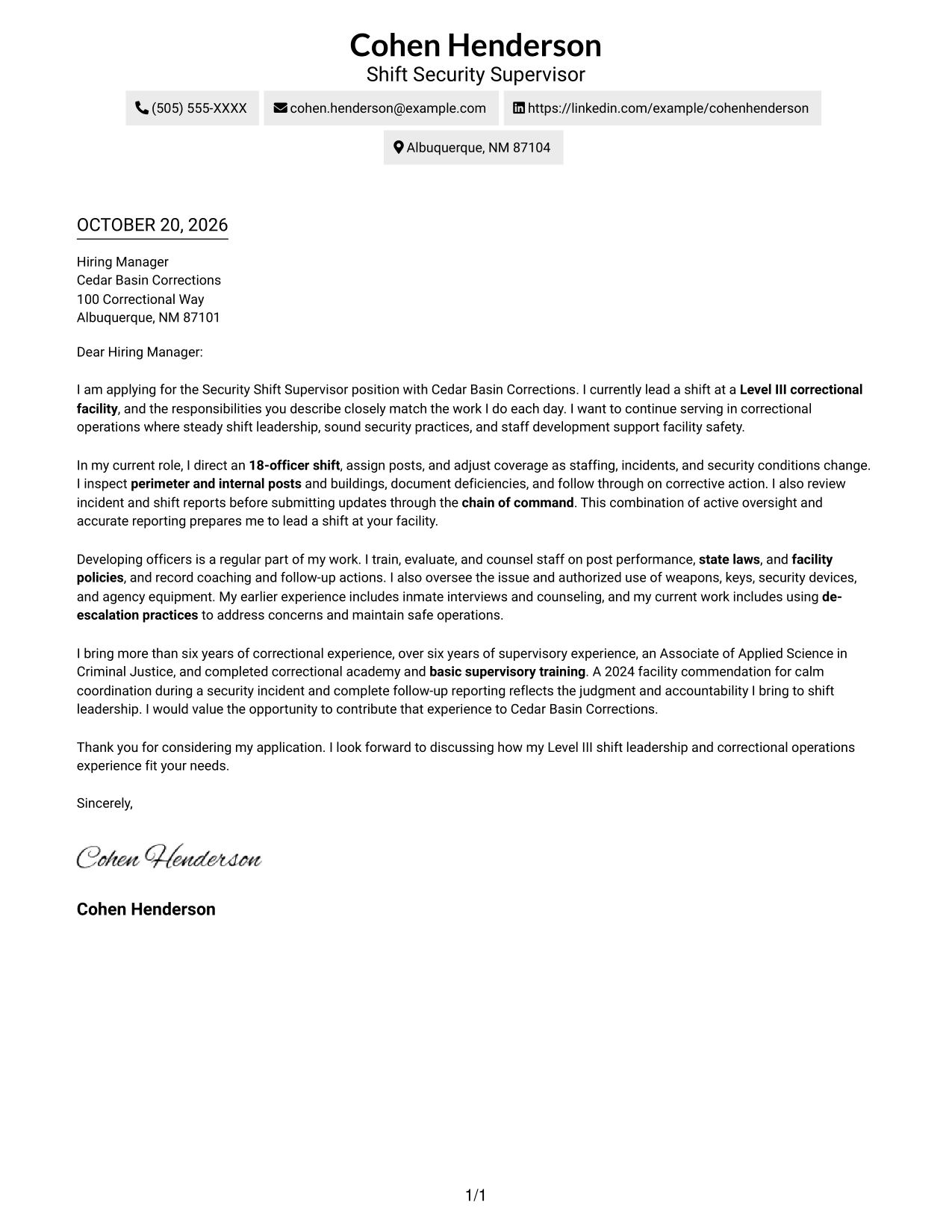 Cover letter example — page 1