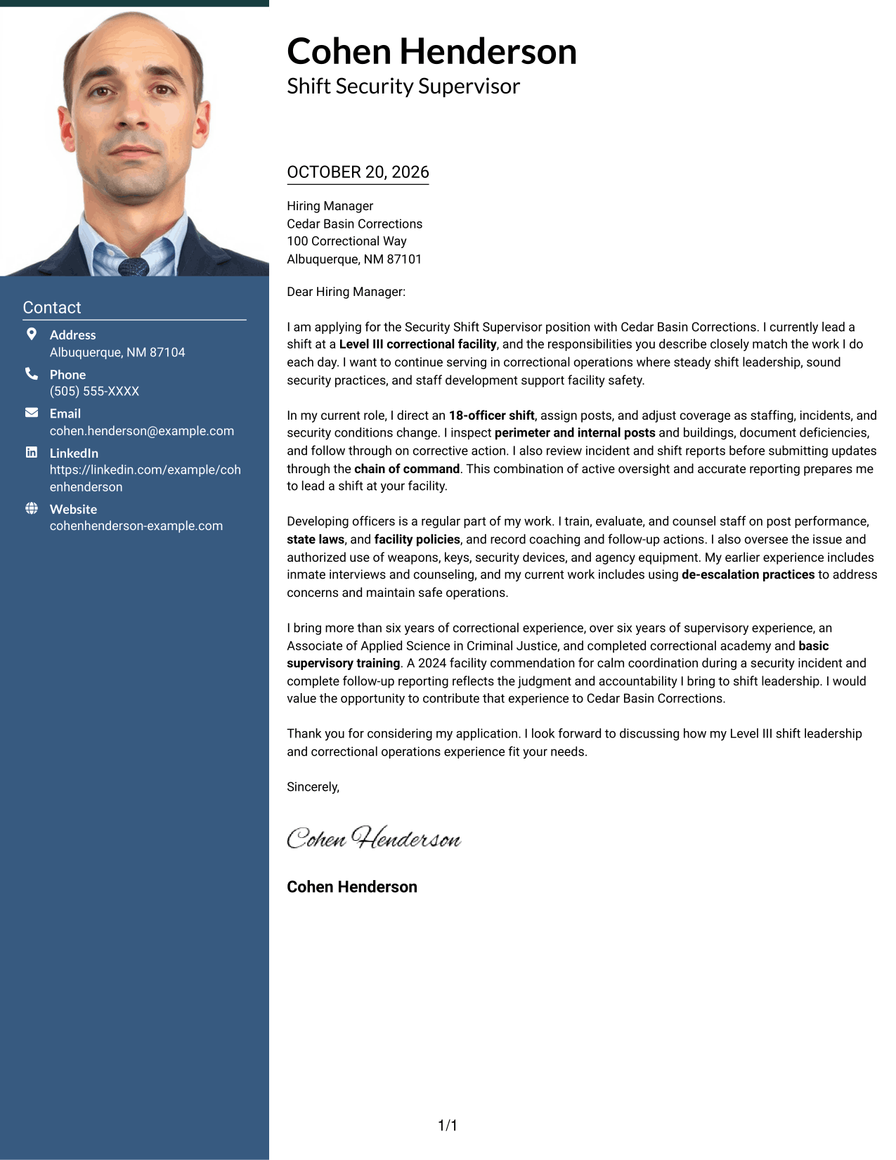 Cover letter example — page 1