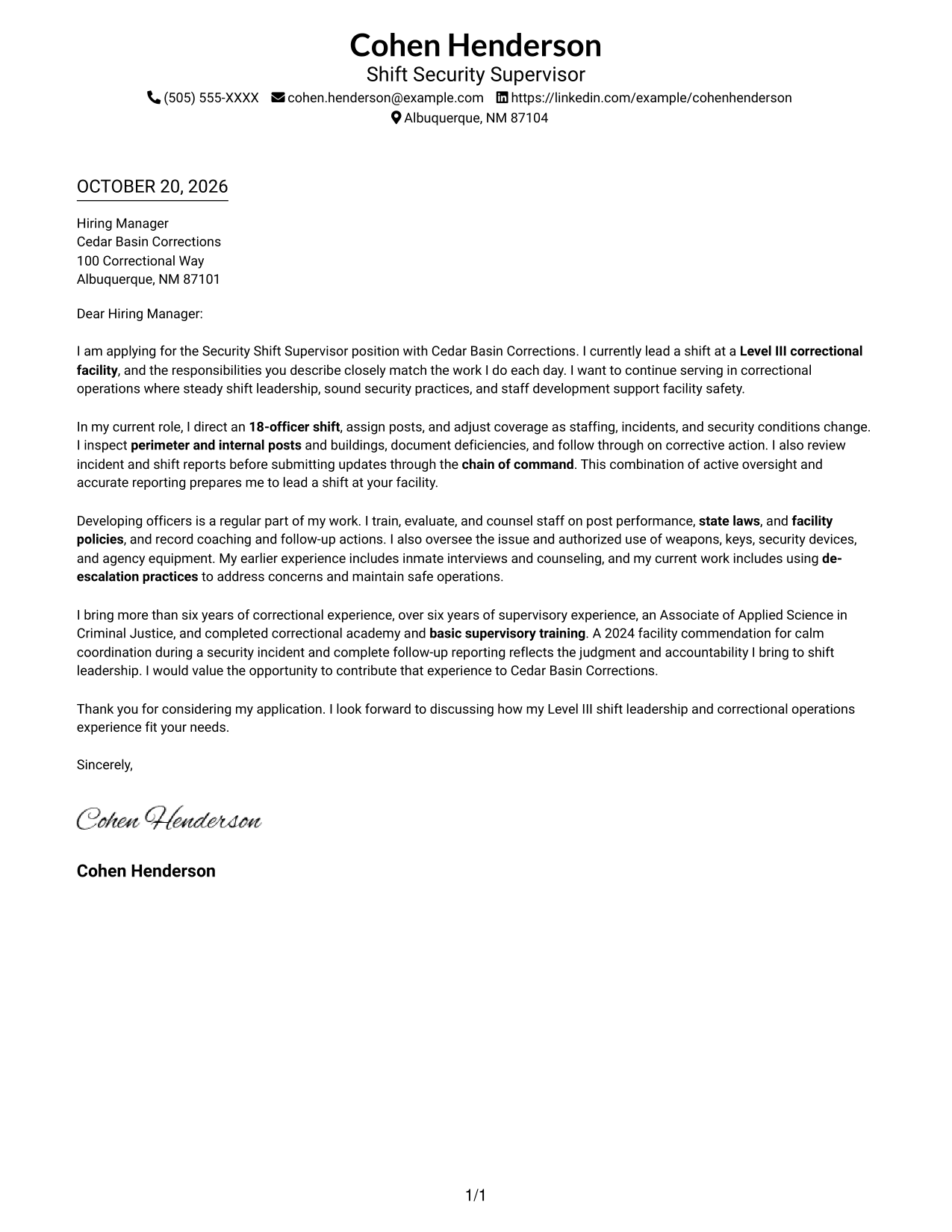 Cover letter example — page 1