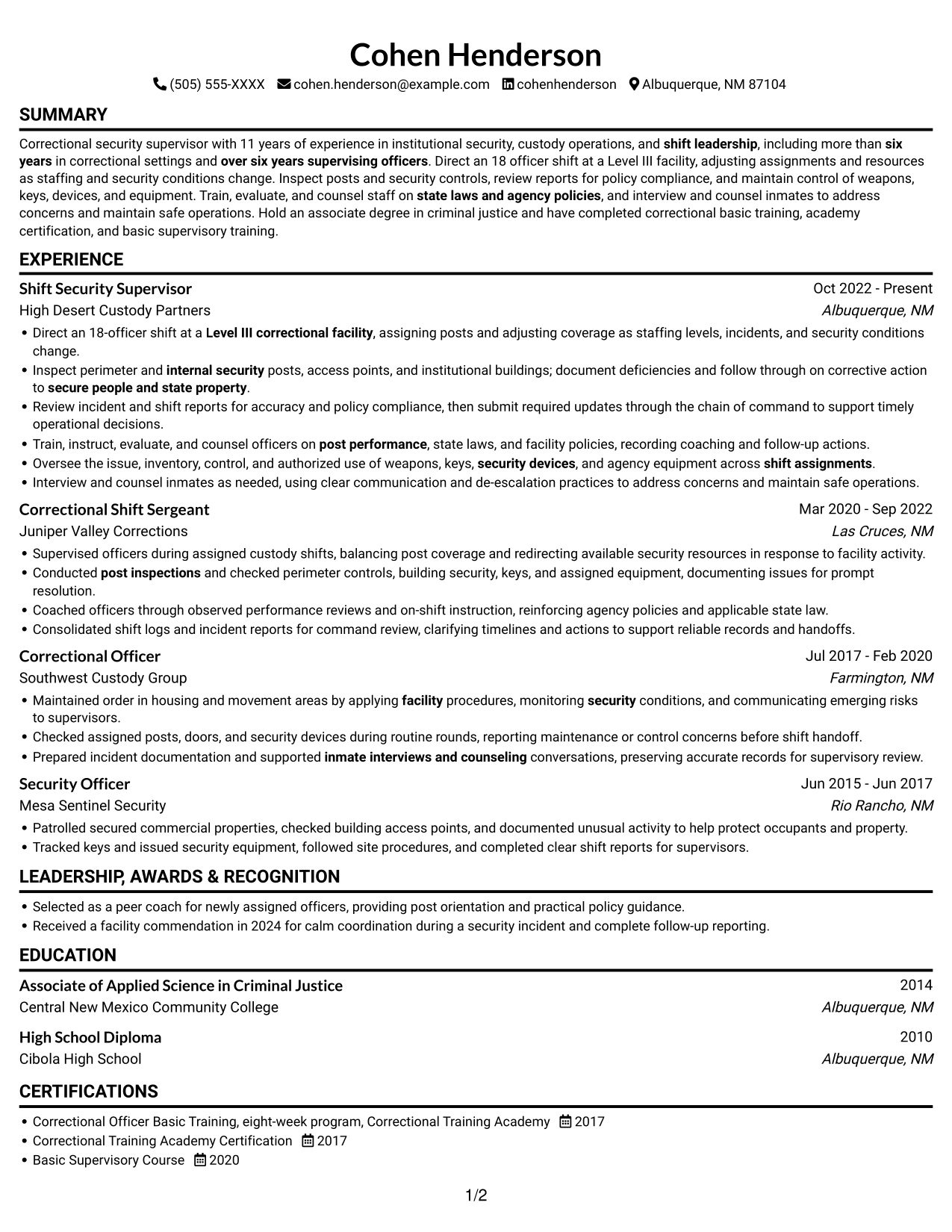 Resume example — page 1