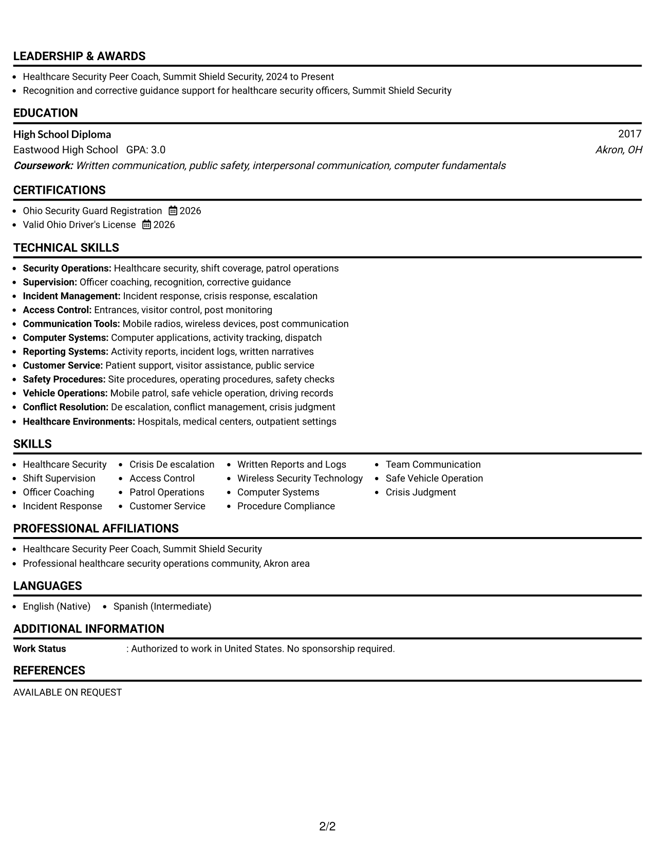 Resume Example Page 2