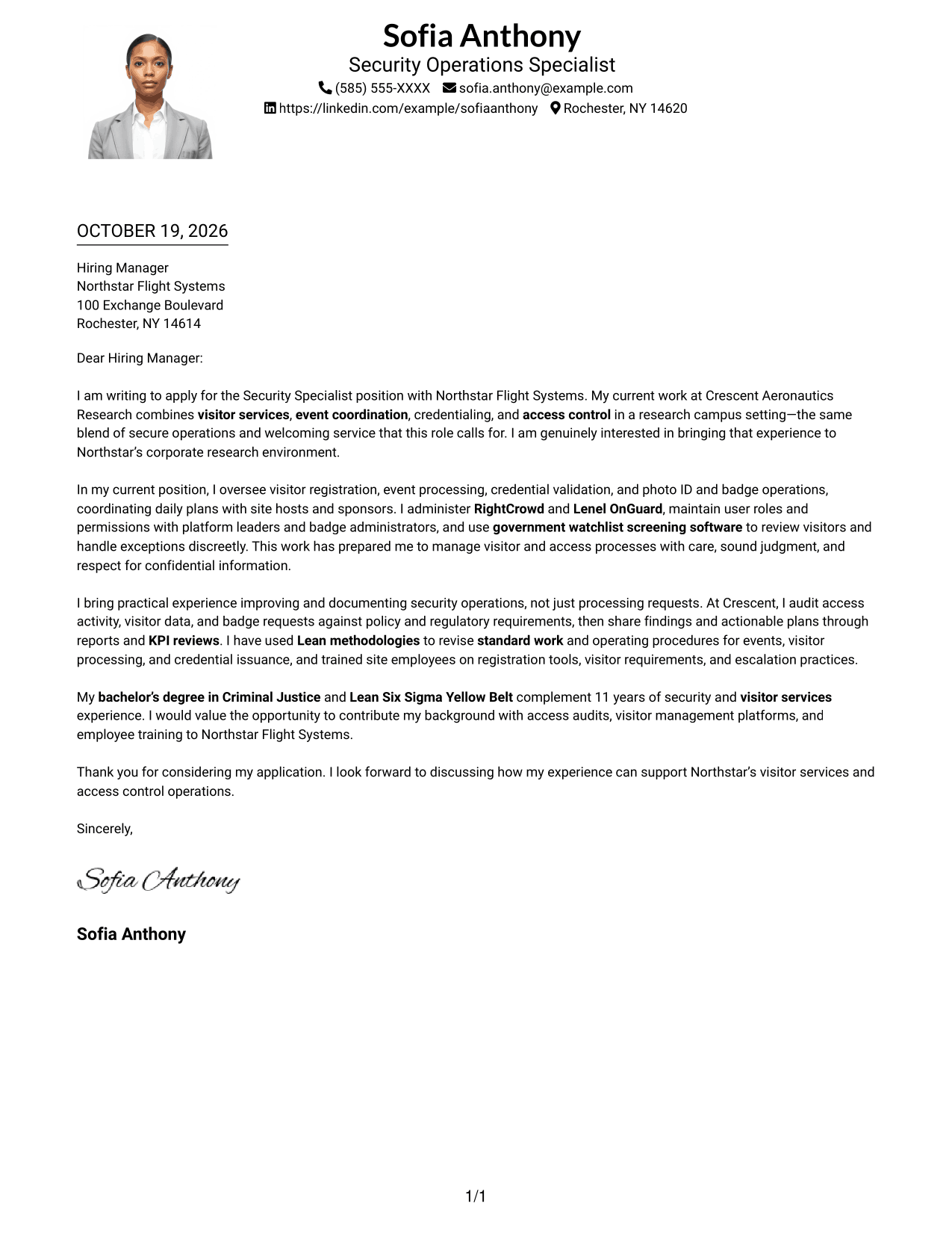 Cover letter example — page 1