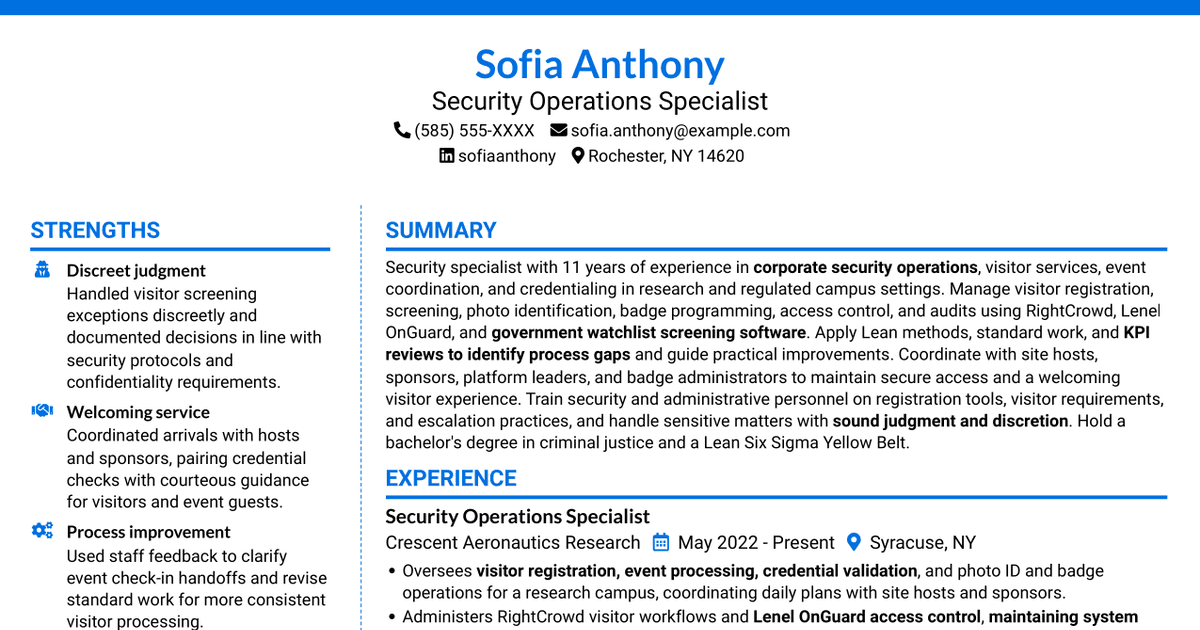 7 Security Specialist - Visitor and Access Control Resume Templates with Example