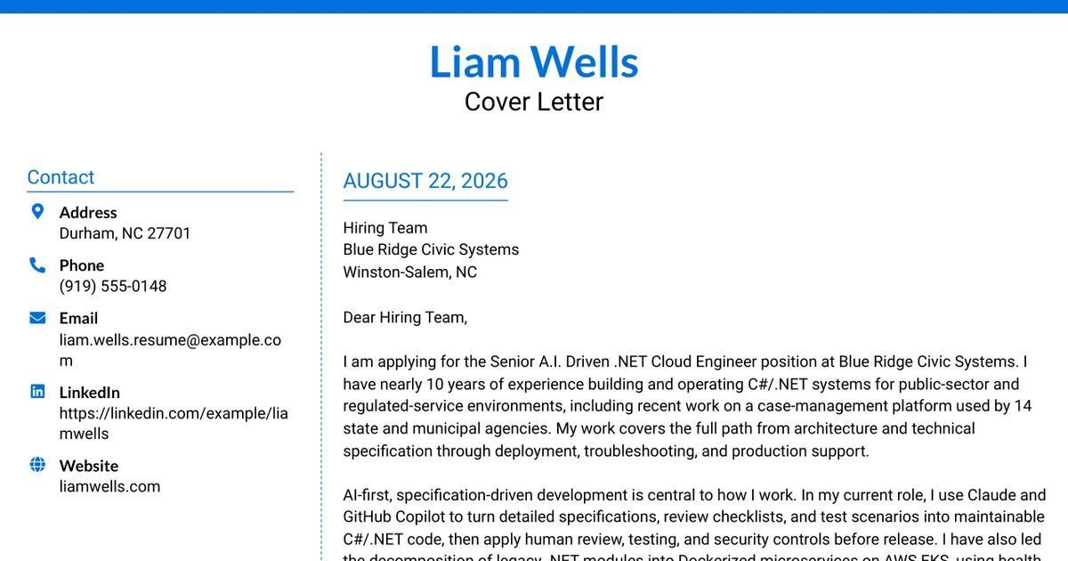 30+ Senior A.I. Driven .NET Cloud Engineer Cover Letter Templates with Example 2026