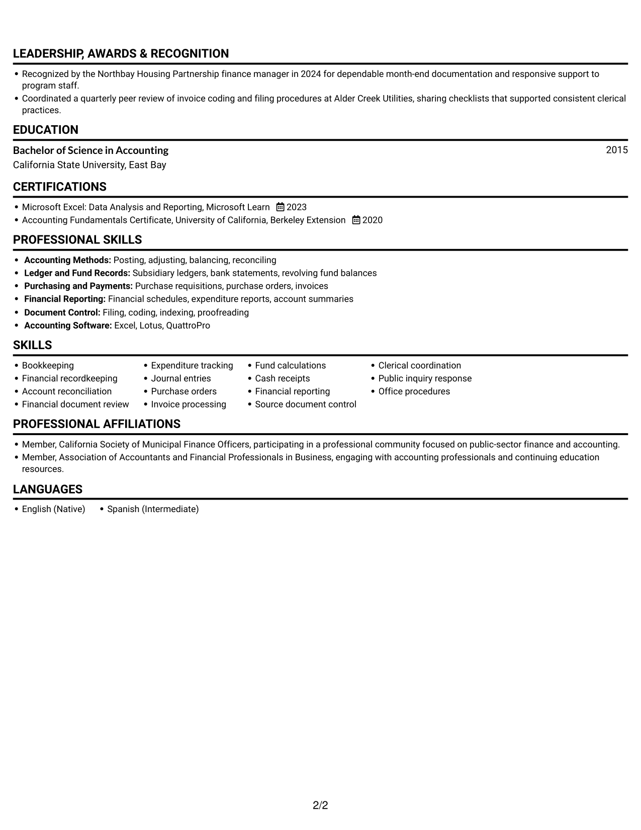 Resume example — page 2