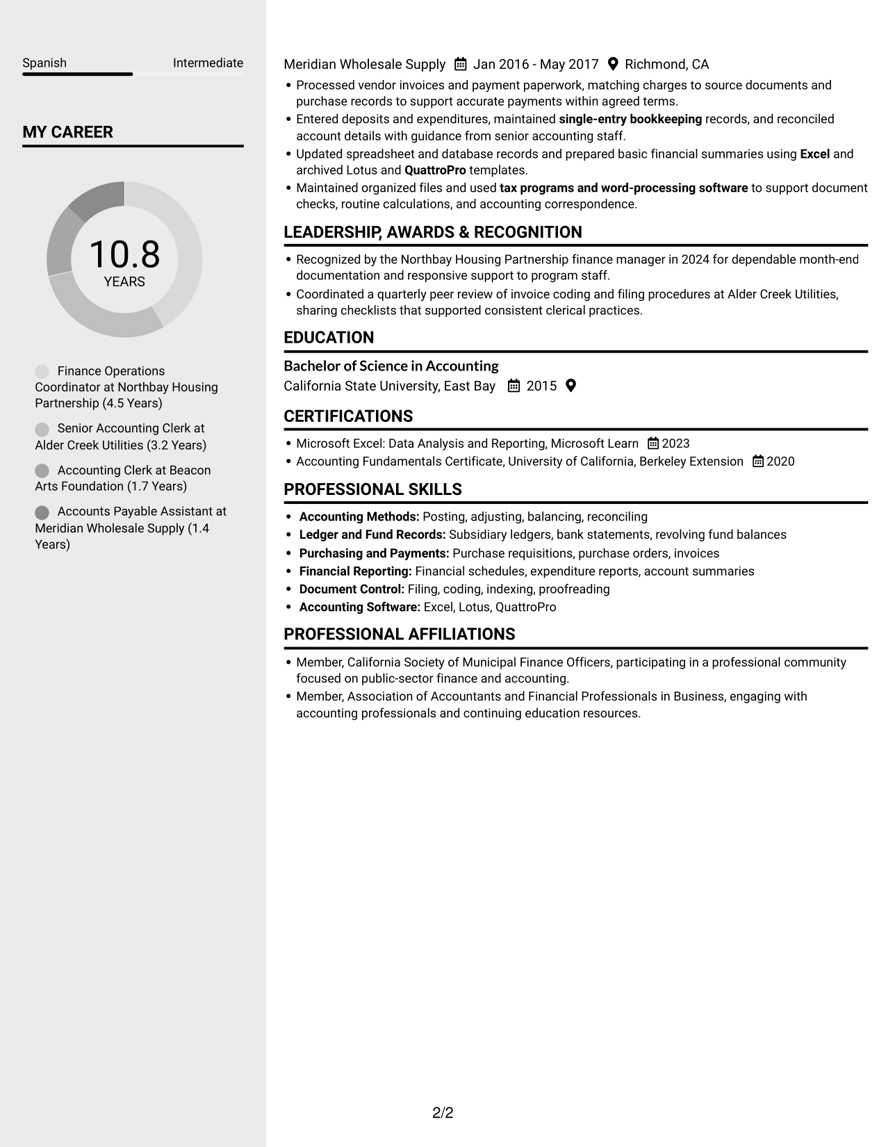 Resume example — page 2