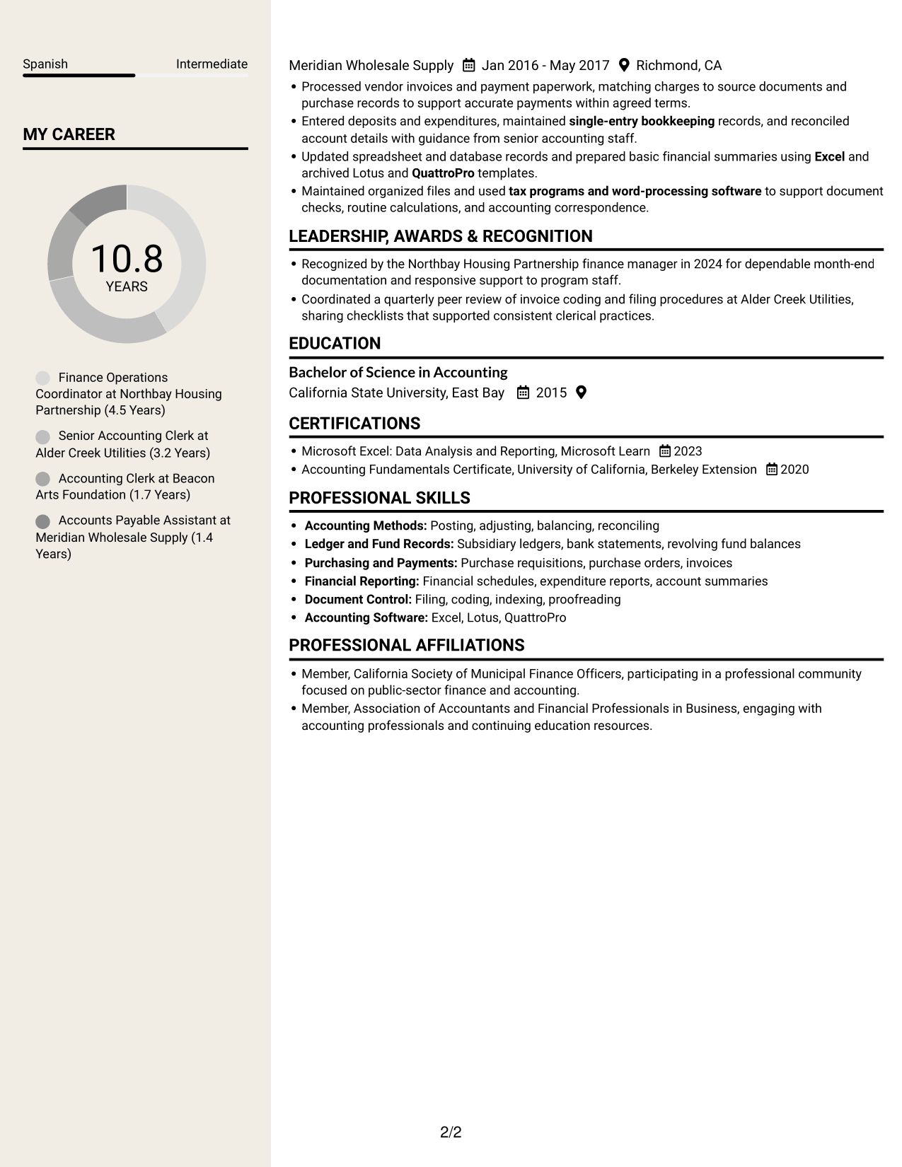 Resume example — page 2
