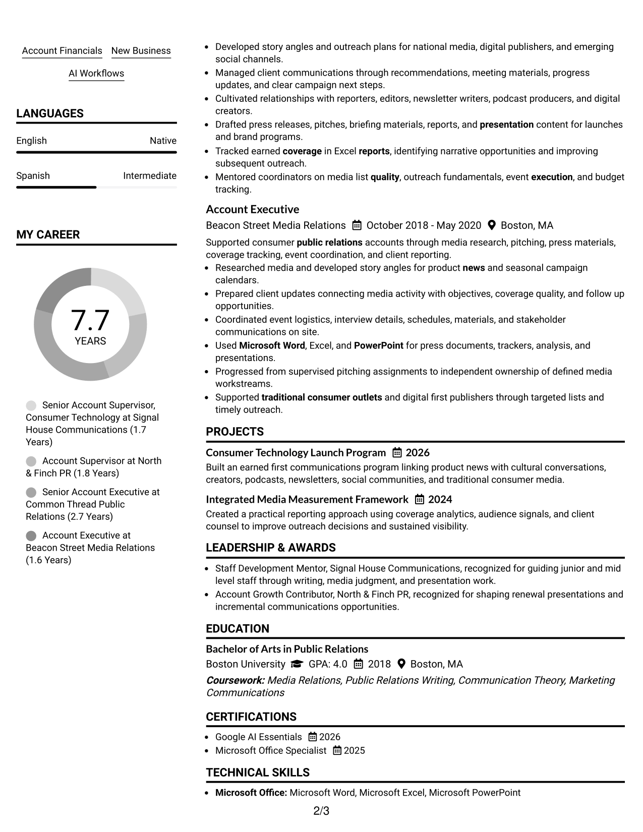 Resume Example Page 2