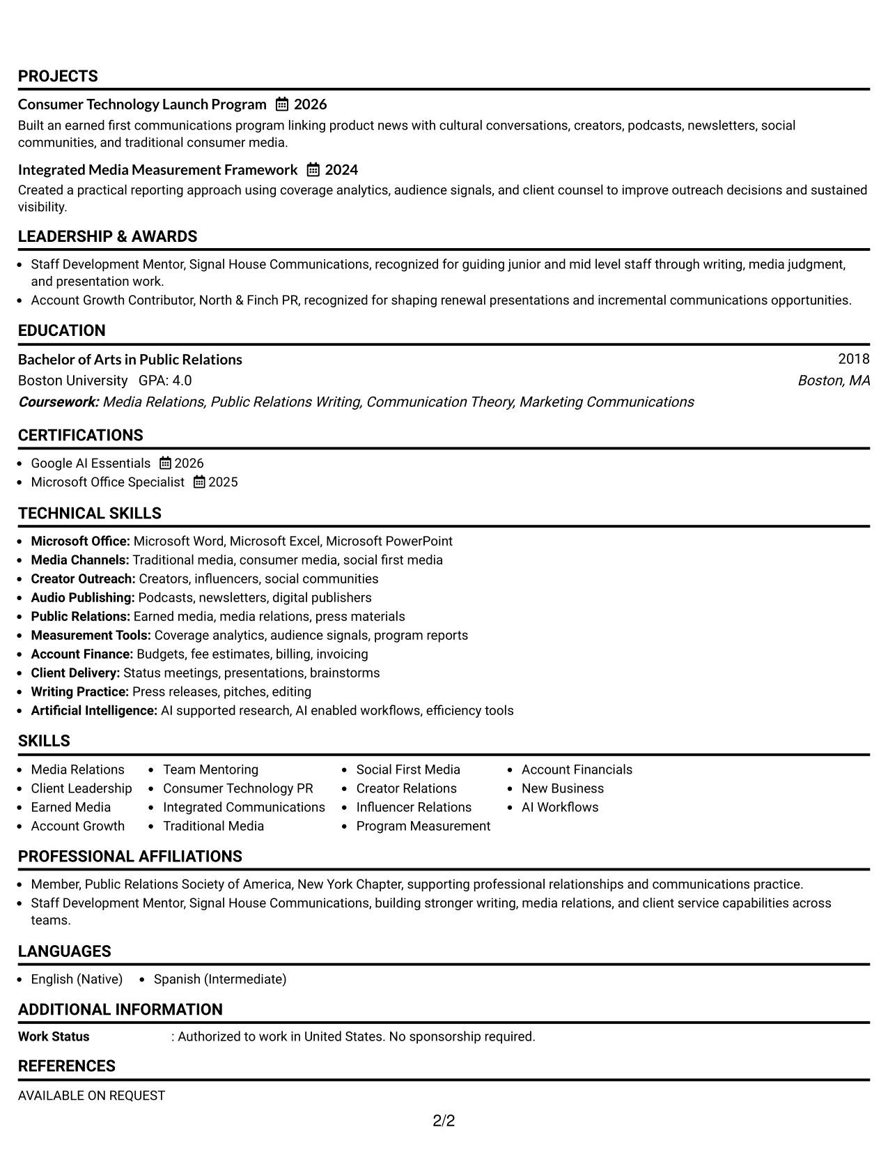 Resume Example Page 2