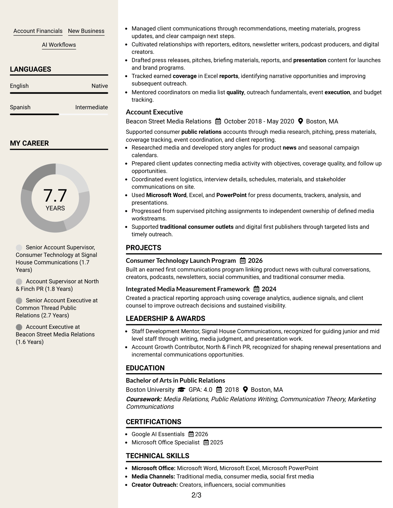 Resume Example Page 2