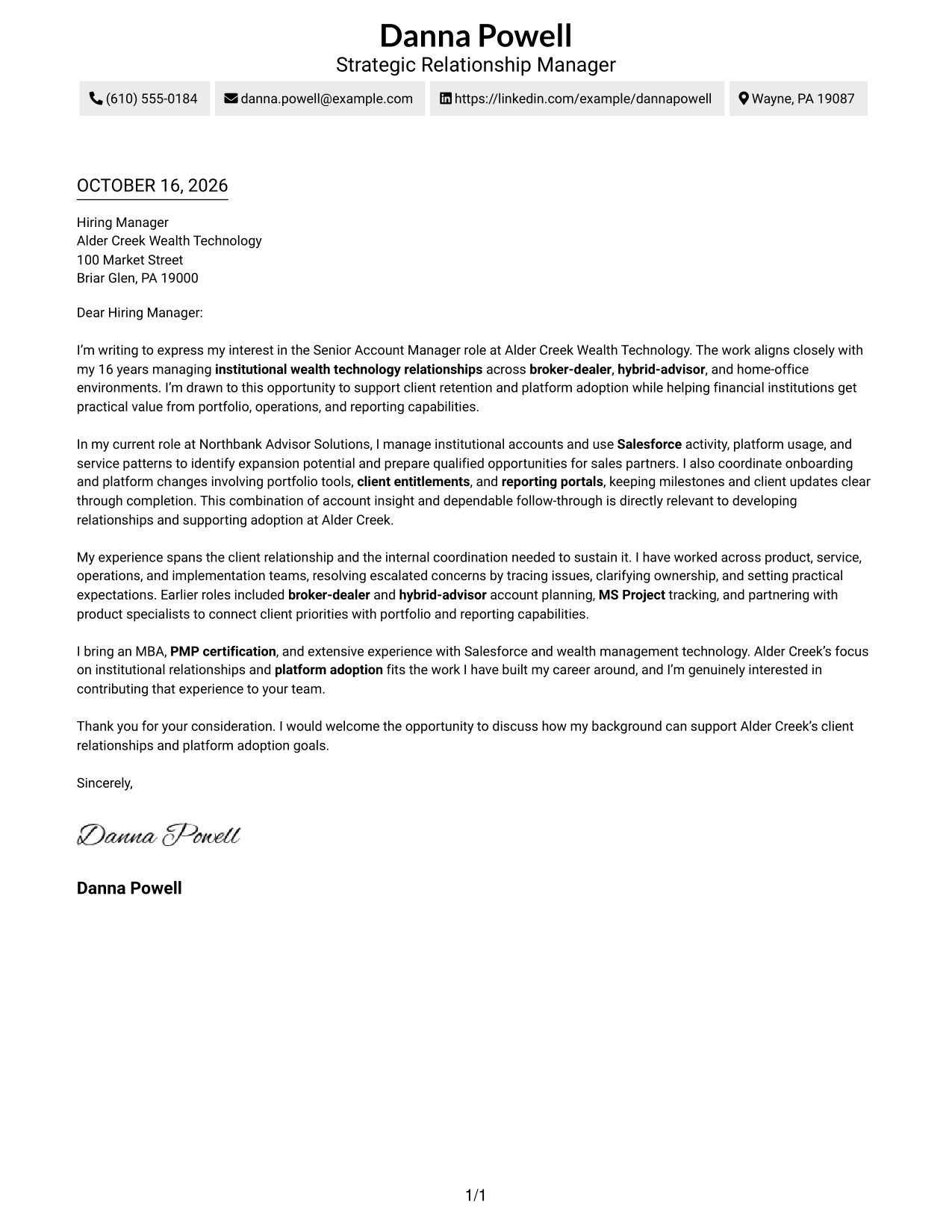 Cover letter example — page 1
