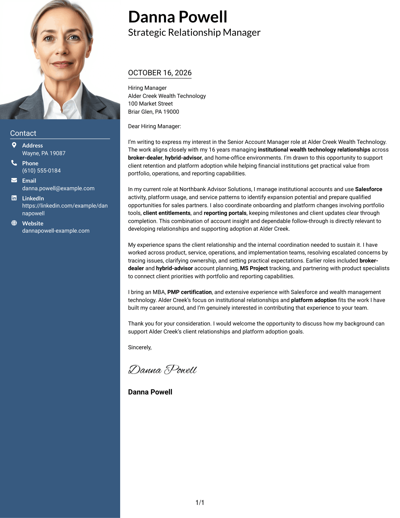 Cover letter example — page 1