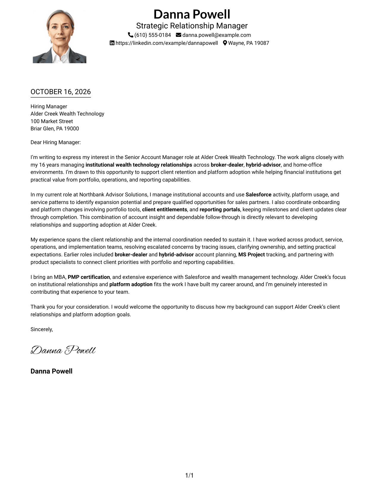 Cover letter example — page 1