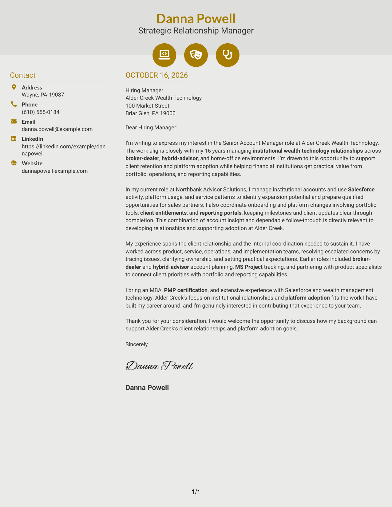 Cover letter example — page 1