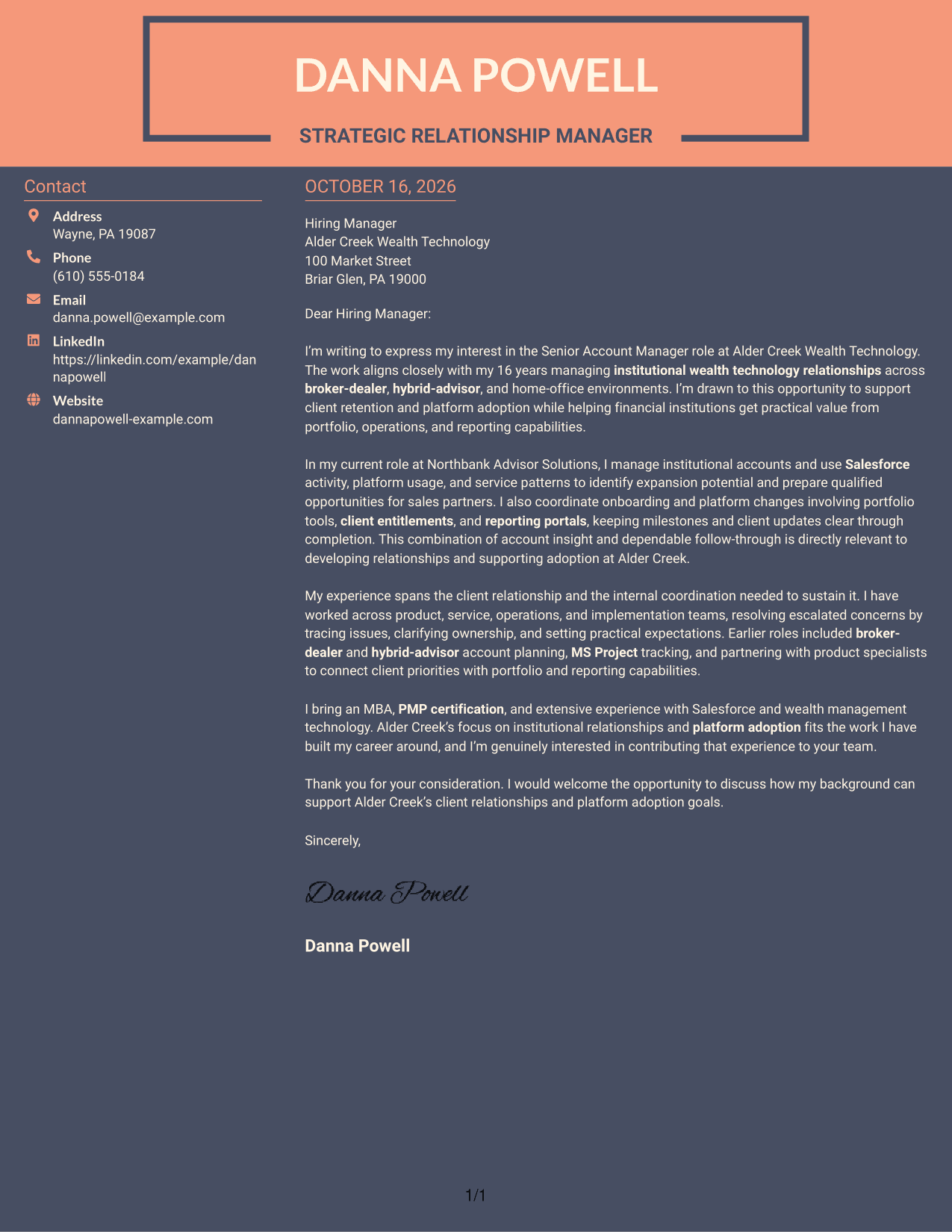 Cover letter example — page 1
