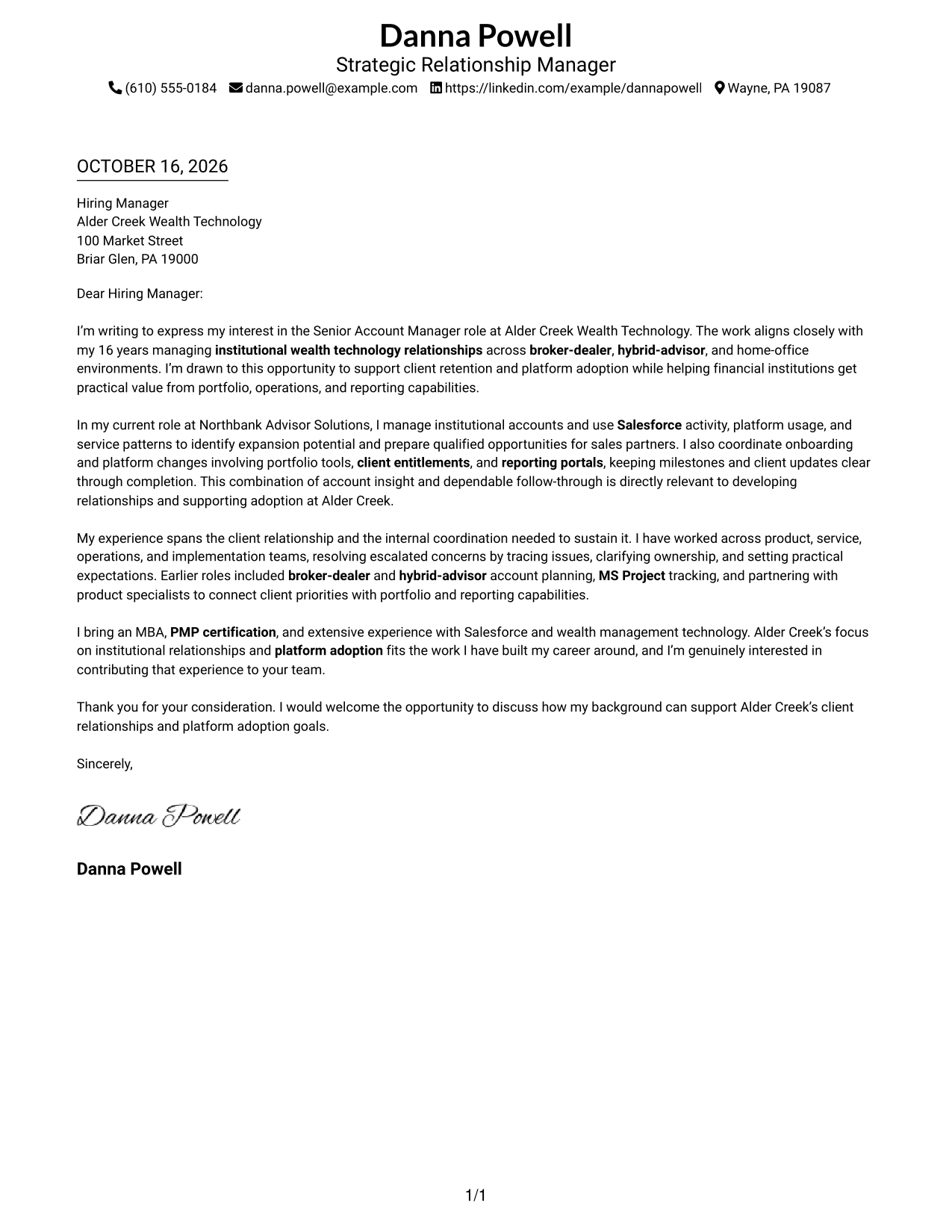 Cover letter example — page 1